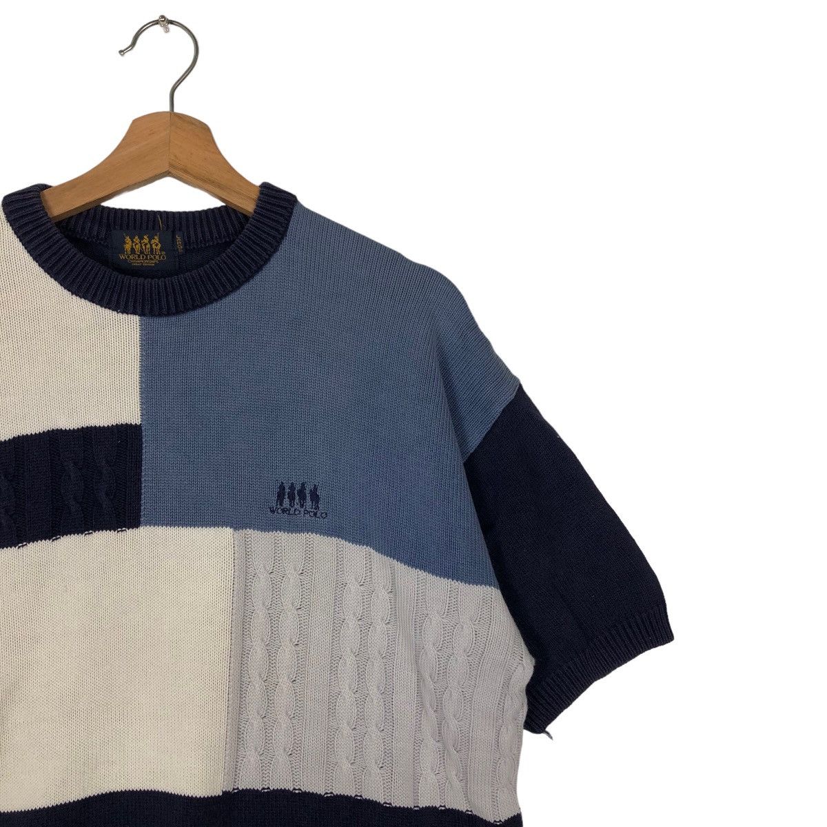 Japanese Brand 🔥90’s Vintage Knit Sweatshirt World Polo Striped Design Size US L / EU 52-54 / 3 - 6 Thumbnail