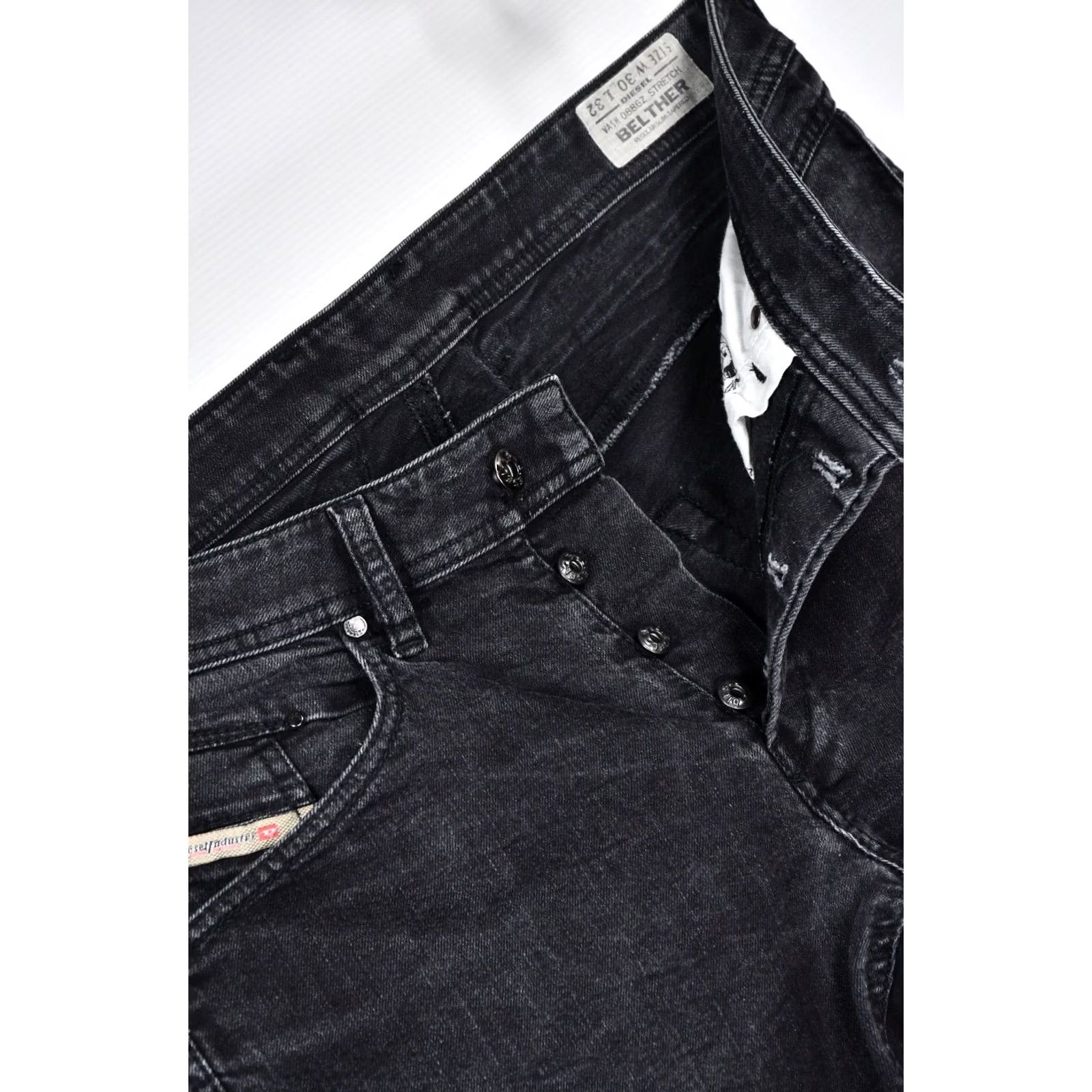 Diesel Diesel Belther 0886Z_Stretch Regular Slim-Tapered Jeans W30/L32 Men Denim Black 98% Cotton 2% Elastane Tapered Slim-DENIM Jeans Mens Size US 30 / EU 46 - 5 Thumbnail