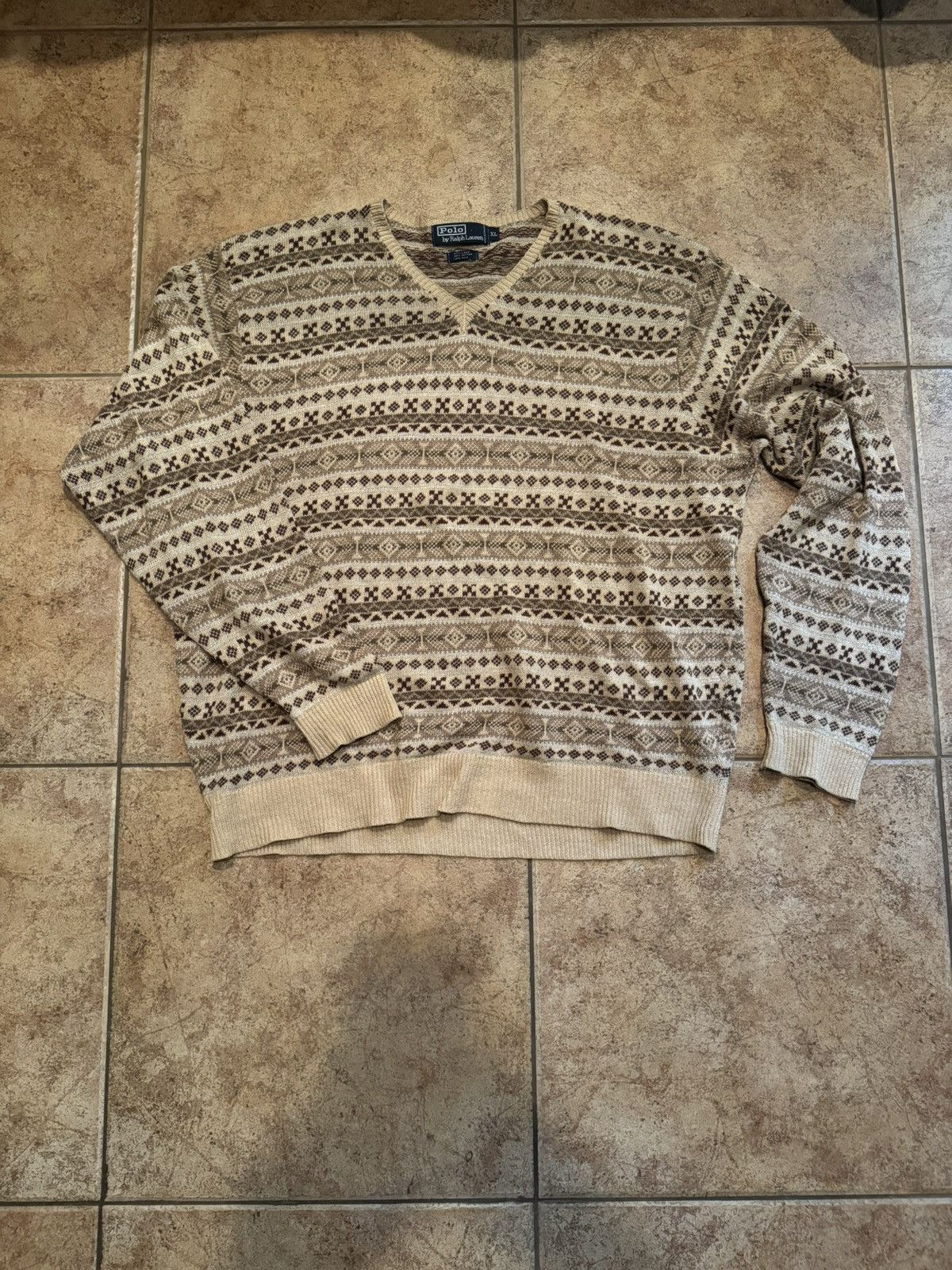 Polo Ralph Lauren 1998 RL Fair Isle linen sweater, perfect condition Size US L / EU 52-54 / 3 - 1 Thumbnail