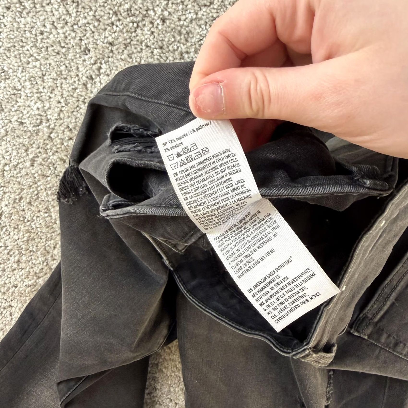 Vintage American Eagle Jeans Mens 34x32 Charcoal Black Denim Slim Tapered Distressed Size US 34 / EU 50 - 5 Thumbnail