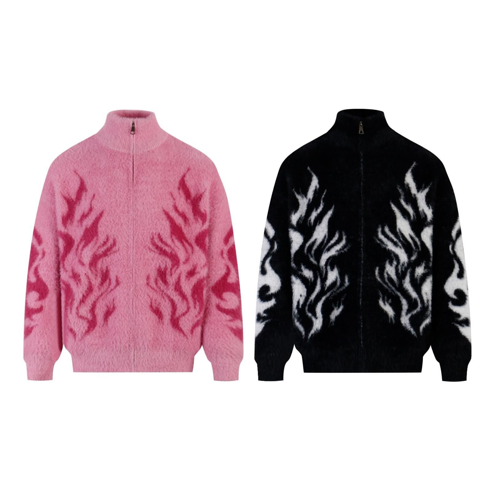 Japanese Brand Fuzzy Flame Pattern Zip-Up Sweater Size ONE SIZE - 6 Thumbnail