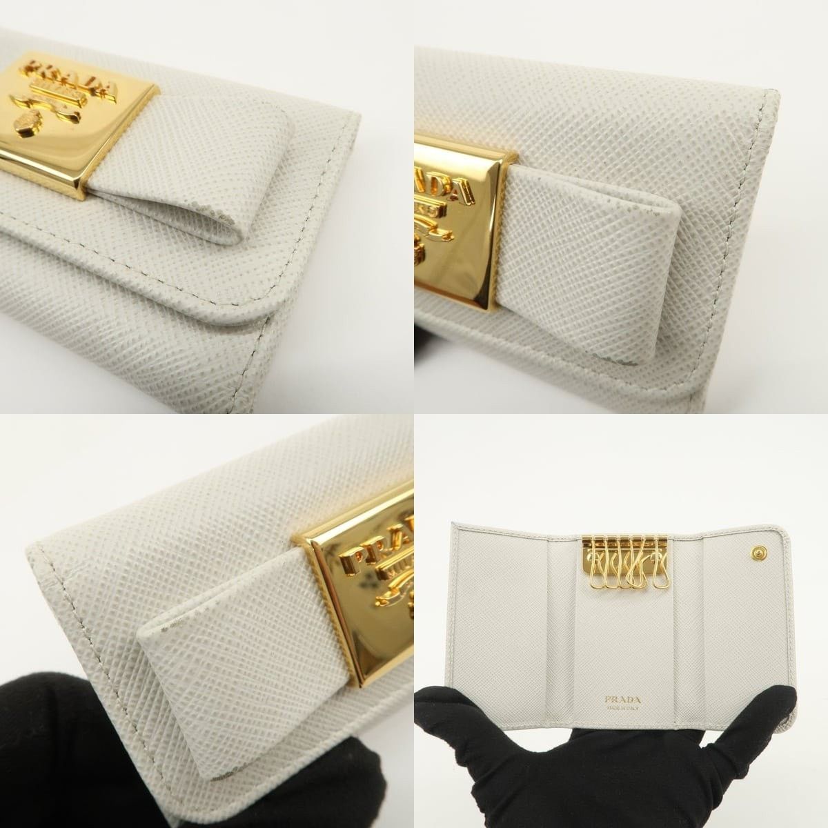 Prada Prada Ribbon Saffiano Key Holder White Size ONE SIZE - 6 Thumbnail