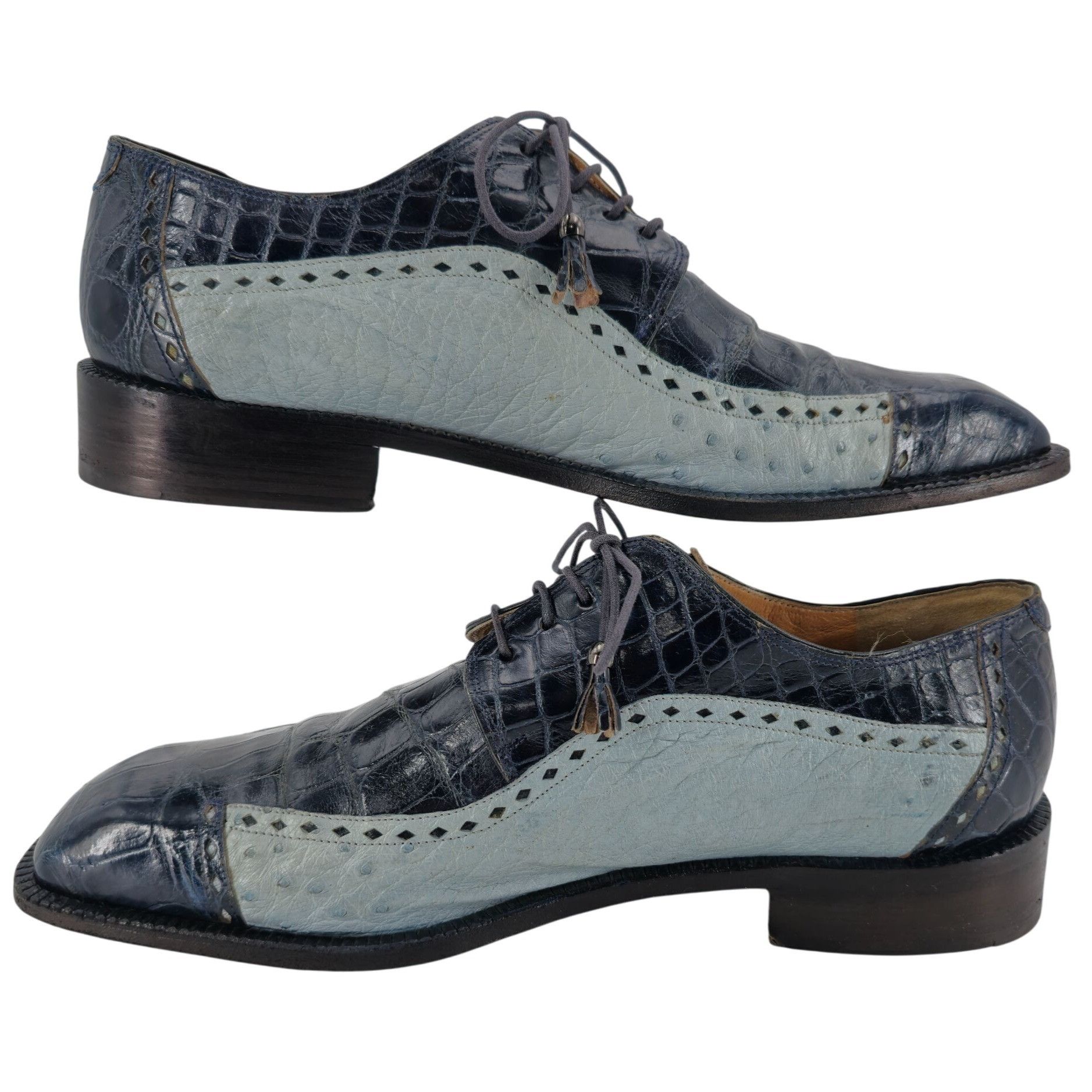 Mauri Vintage Mauri Exotic Alligator Ostrich Navy Blue Dress Shoes Size US 12 / EU 45 - 7 Thumbnail