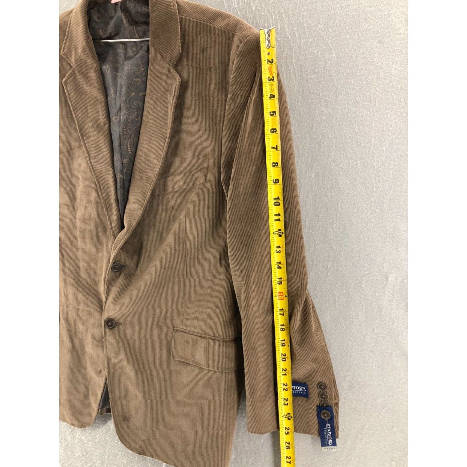 Stafford Stafford Blazer Mens 46 Regular Classic Fit Brown Cotton Corduroy 2-Button Double-Vented Sports Size 46R - 4 Thumbnail