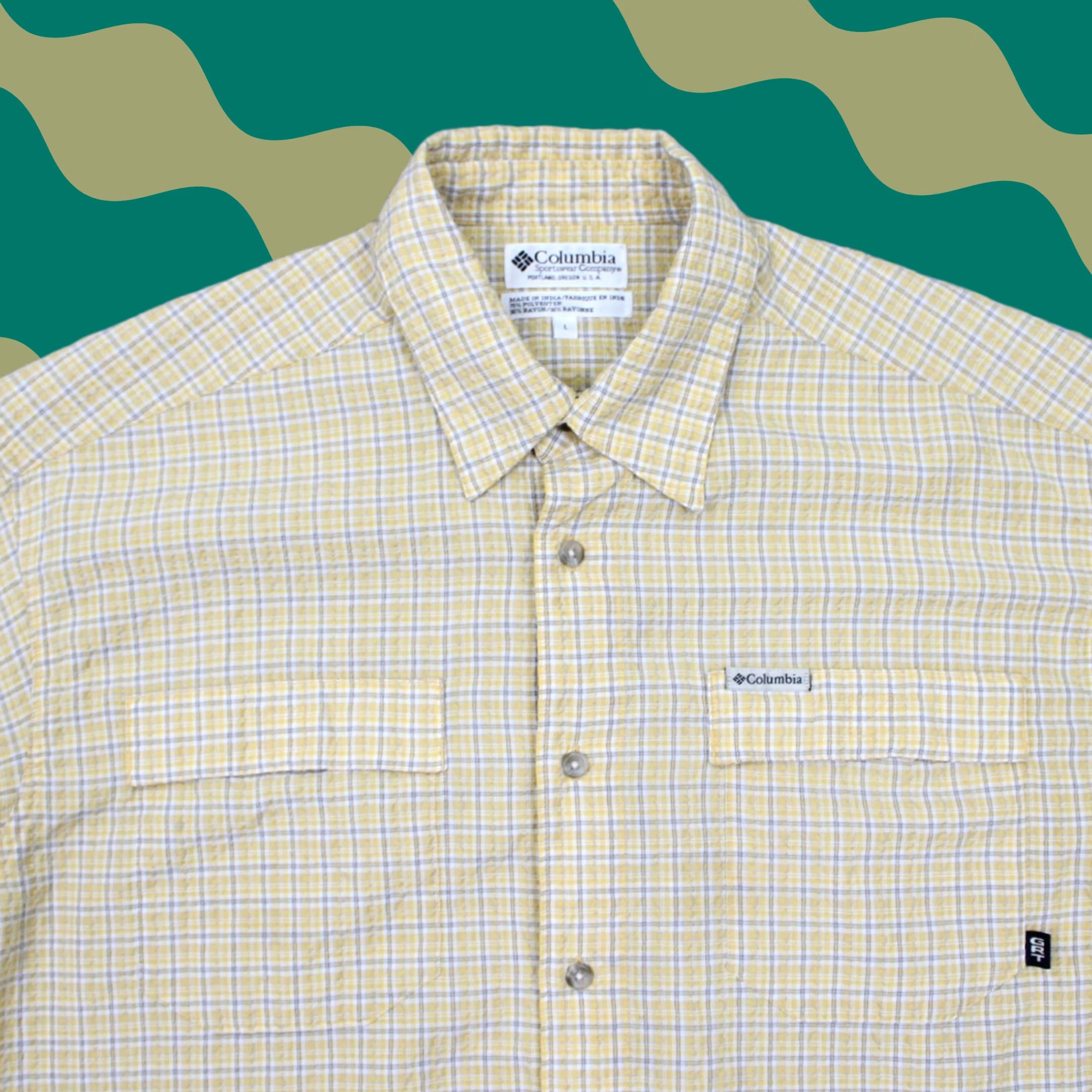 Vintage Columbia GRT Shirt Mens Large Yellow/Blue Seersucker Zip Pocket Short Sleeve Size US L / EU 52-54 / 3 - 1 Thumbnail