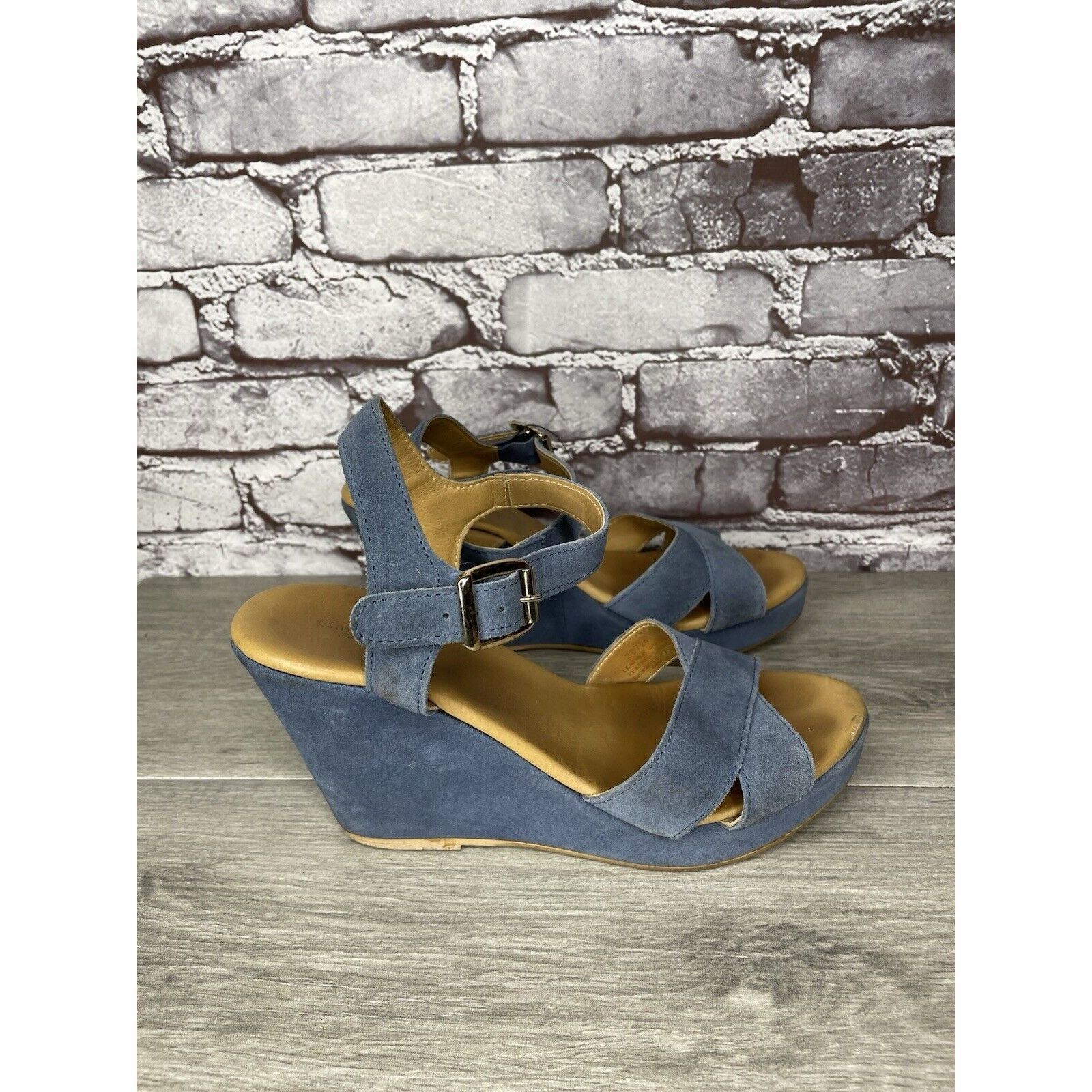 Billy Hill Garnet Hill Blue Suede Leather Wedge Ankle Strap Sandals Wom Size US 9 / IT 39 - 21 Thumbnail
