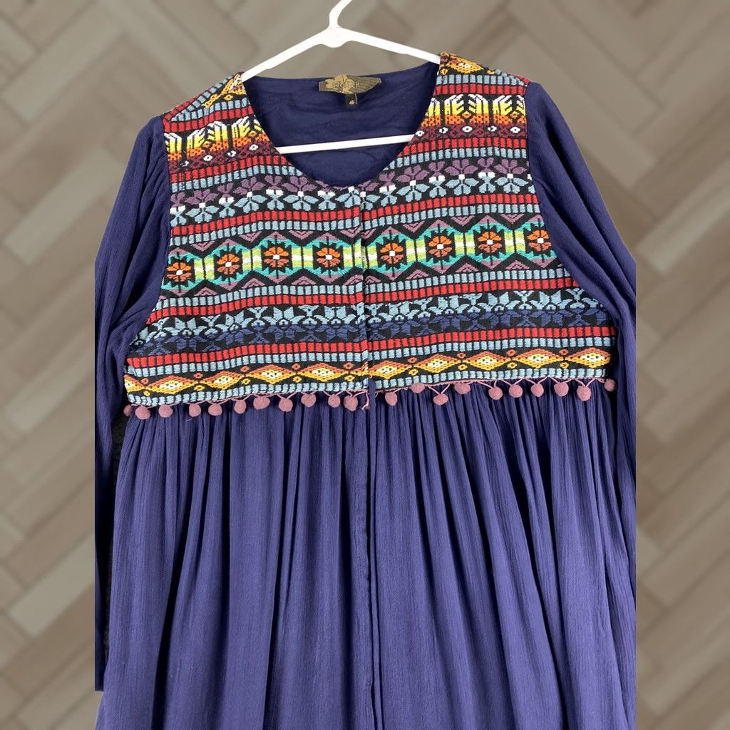Vintage Anotah Blouse Women’s 14 34-35 Long Sleeve Cotton Round Neck Loose Top/ Shirt Blue Size XL / US 12-14 / IT 48-50 - 1 Thumbnail