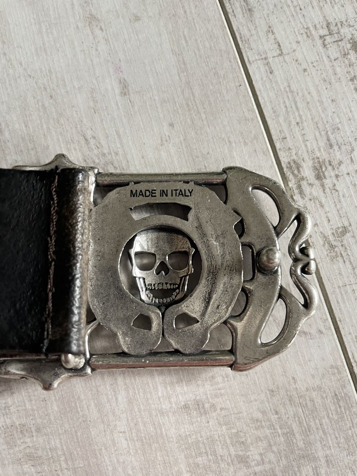 Hysteric Glamour × Japanese Brand 90’s Roberto Geissoni Y2K Brown Belt Metal Skull Logo RARE Size ONE SIZE - 6 Thumbnail
