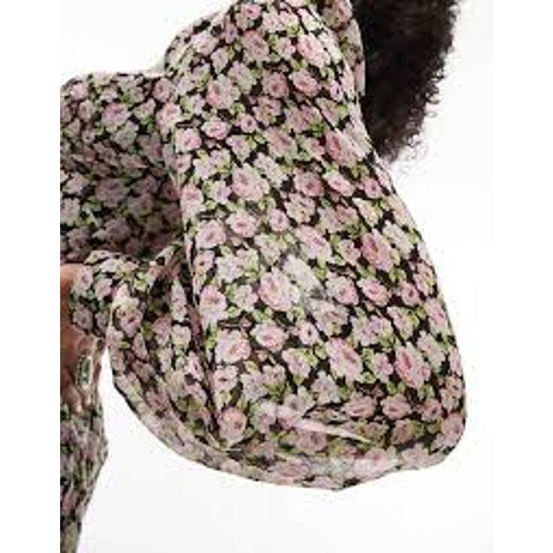Topshop Topshop | V-Neck Mini Dress in Ditsy Vintage Rose | Size 12 Size XL / US 12-14 / IT 48-50 - 4 Thumbnail