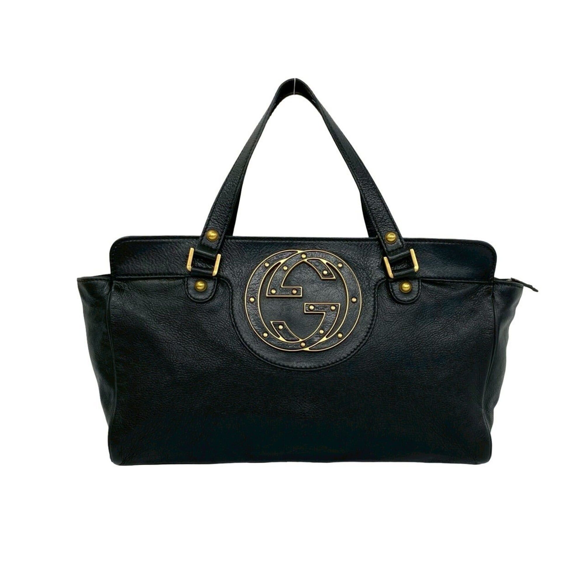Gucci GUCCI Interlocking G Studded Leather Handbag Mini Tote Bag Boston Black 71610 Size ONE SIZE - 1 Thumbnail