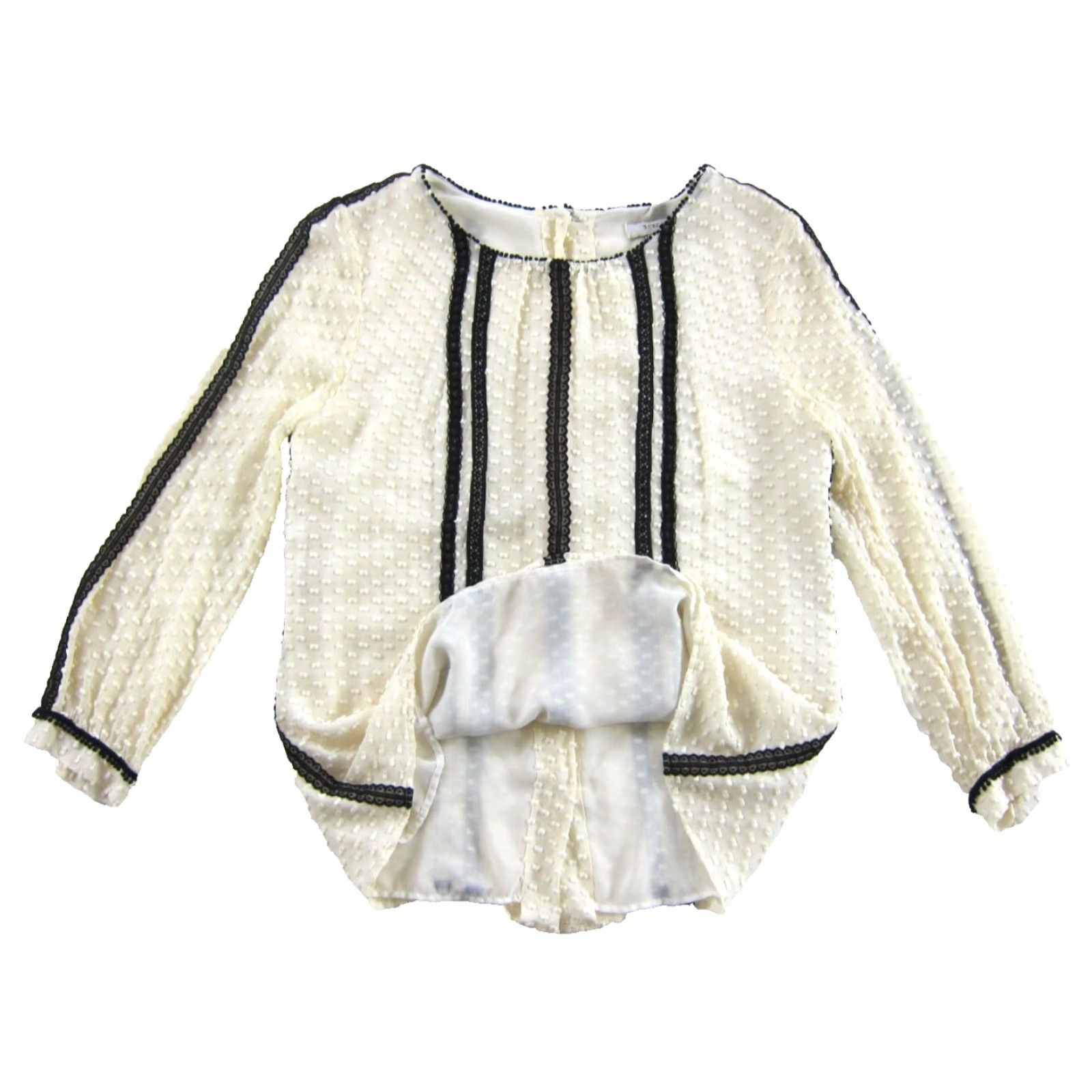J.Crew J.Crew Silk Ivory Black Lace 3/4 Sleeve Tunic Peasant Blouse Women Size 4 Size S / US 4 / IT 40 - 4 Thumbnail