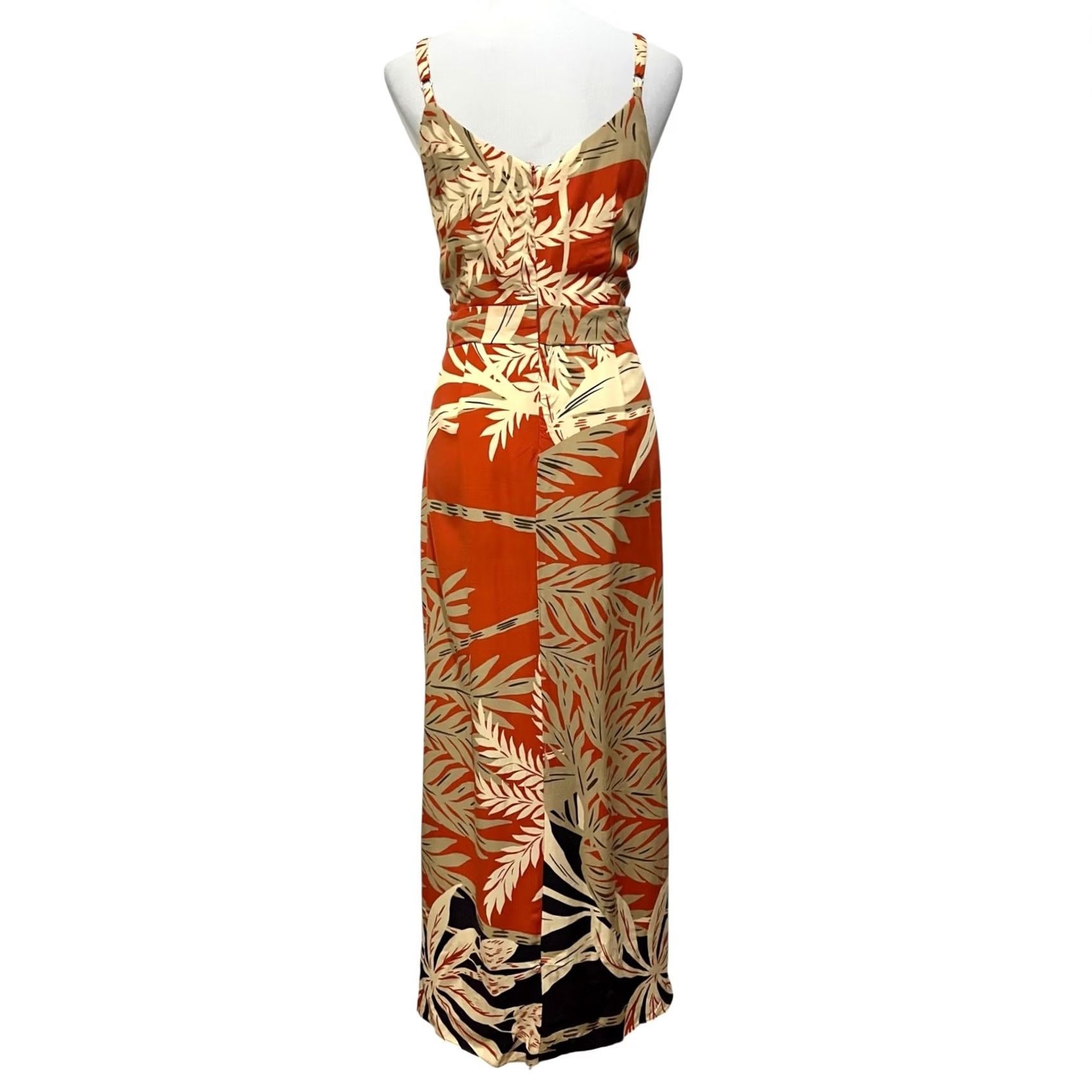 Vintage Halogen Palm Print Maxi Dress Belted Orange Tan V-Neck Adjustable Straps Size L Size L / US 10 / IT 46 - 6 Thumbnail