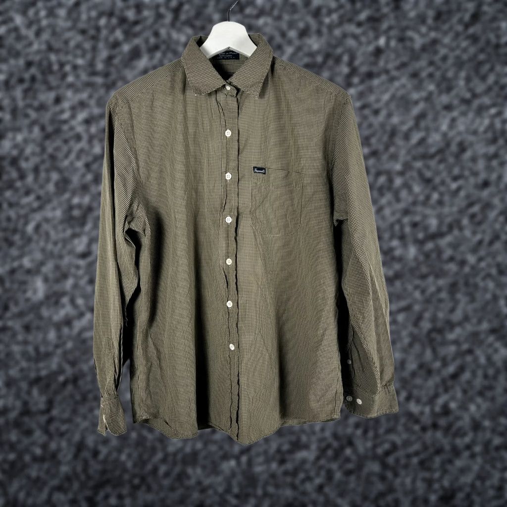 Faconnable Faconnable Shirt Mens Large Brown White Gingham Cotton Button-Up Long Sleeves Size US L / EU 52-54 / 3 - 1 Thumbnail