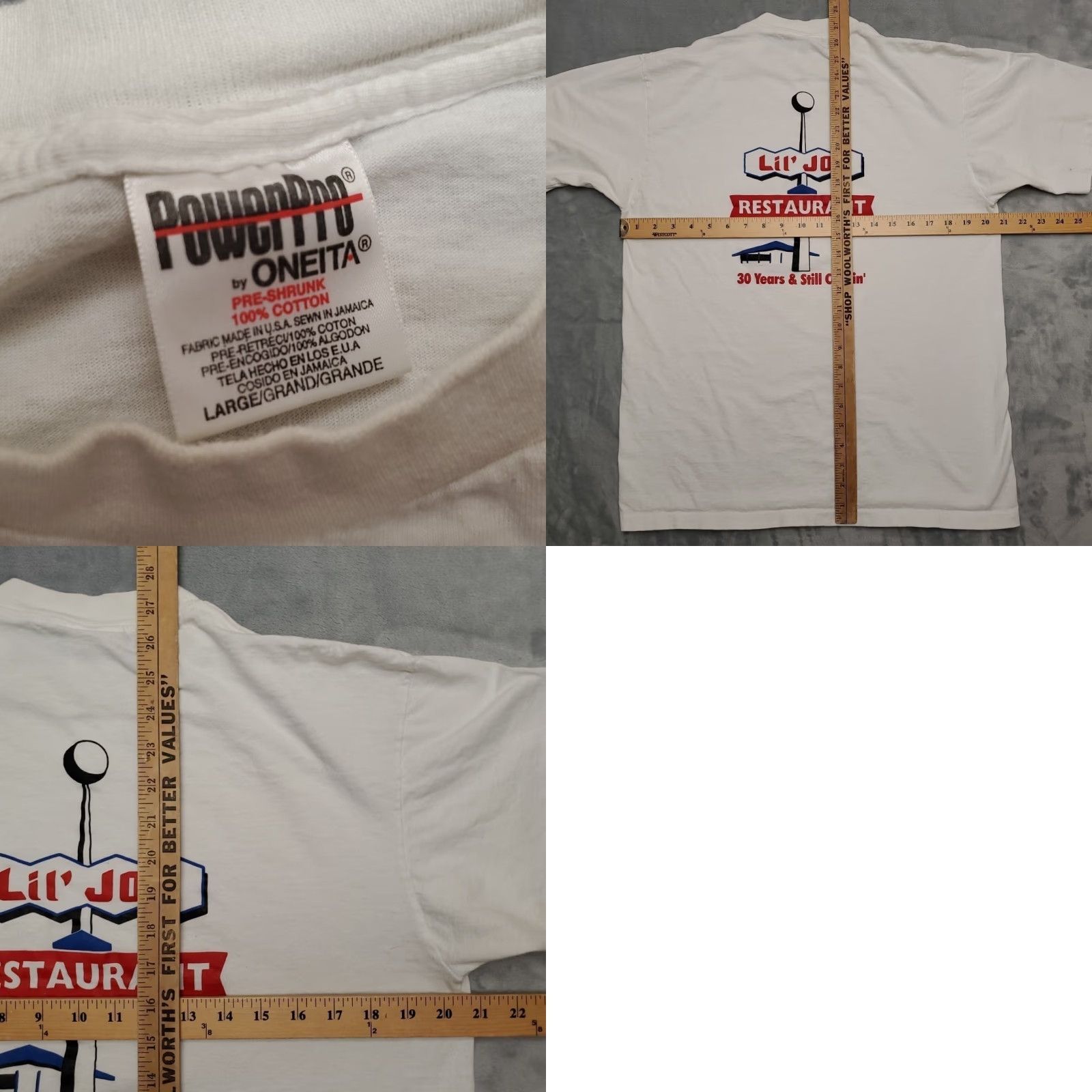Vintage VINTAGE Lil' Jon Restaurant T-Shirt Power Pro Oneita White 30 Years Mens L USA Size US L / EU 52-54 / 3 - 8 Thumbnail