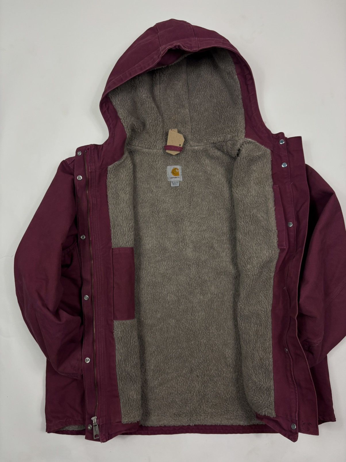 Carhartt Vintage 1990s Carhartt Berkley Hooded Sherpa Jacket – Wine Size US XL / EU 56 / 4 - 3 Thumbnail