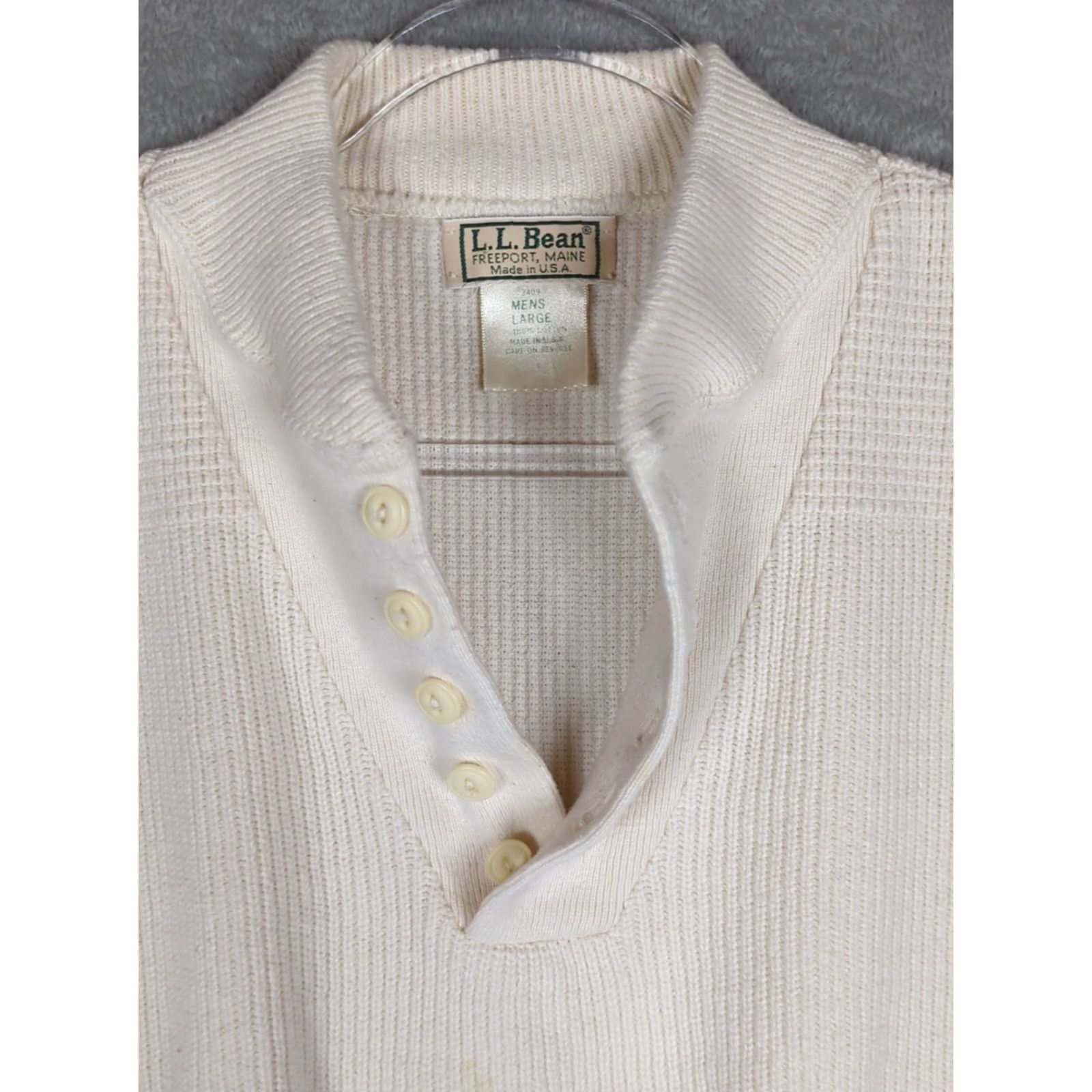 Vintage VINTAGE L.L. Bean Henley Sweater Shirt Mens Large Ivory L Heavyweight Chunky Knit 1/4 Button High Neck Size US L / EU 52-54 / 3 - 4 Thumbnail