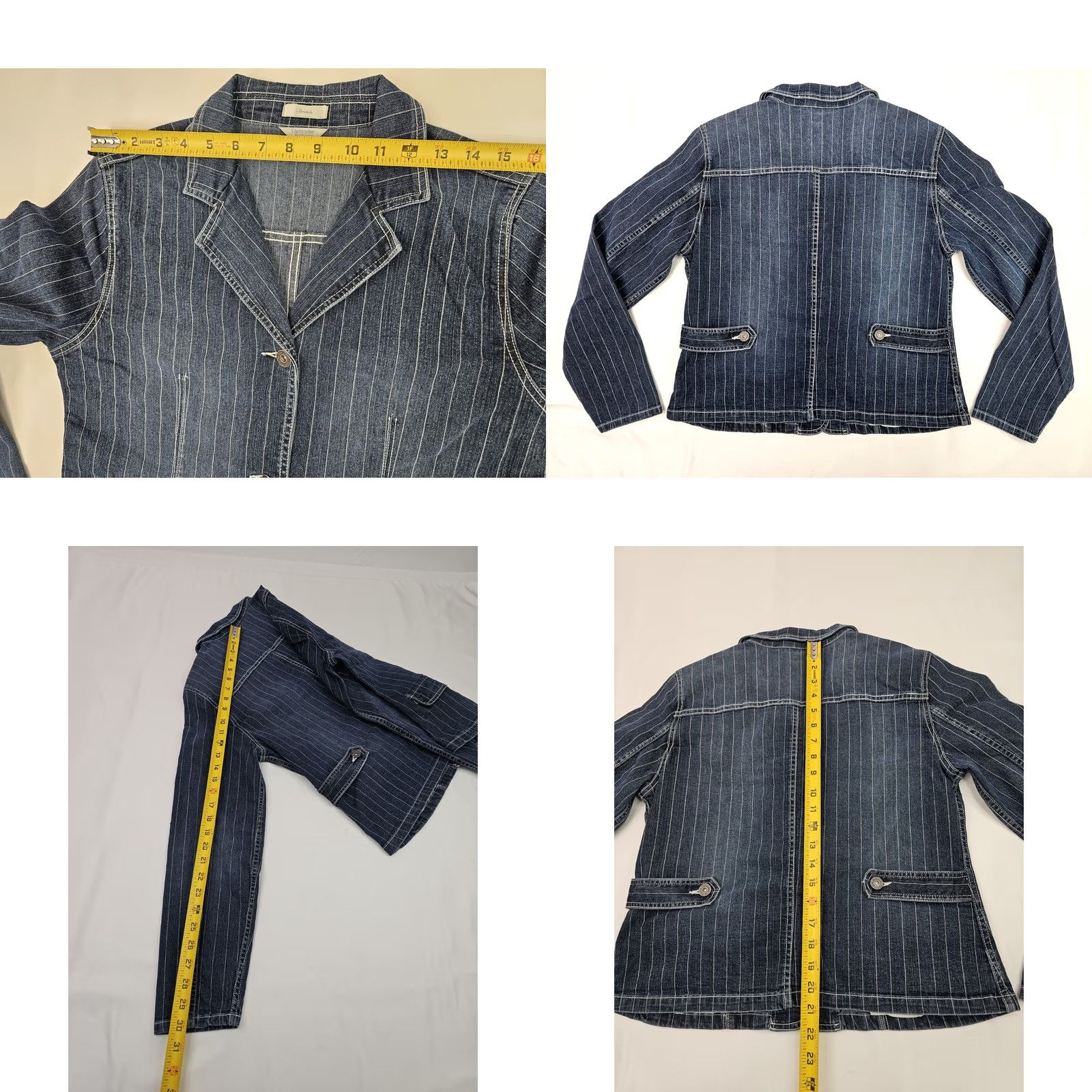 Vintage Christopher & Banks Washed Blue w White Pinstripe Denim Button Jacket Women S Jacket Size S / US 4 / IT 40 - 8 Thumbnail