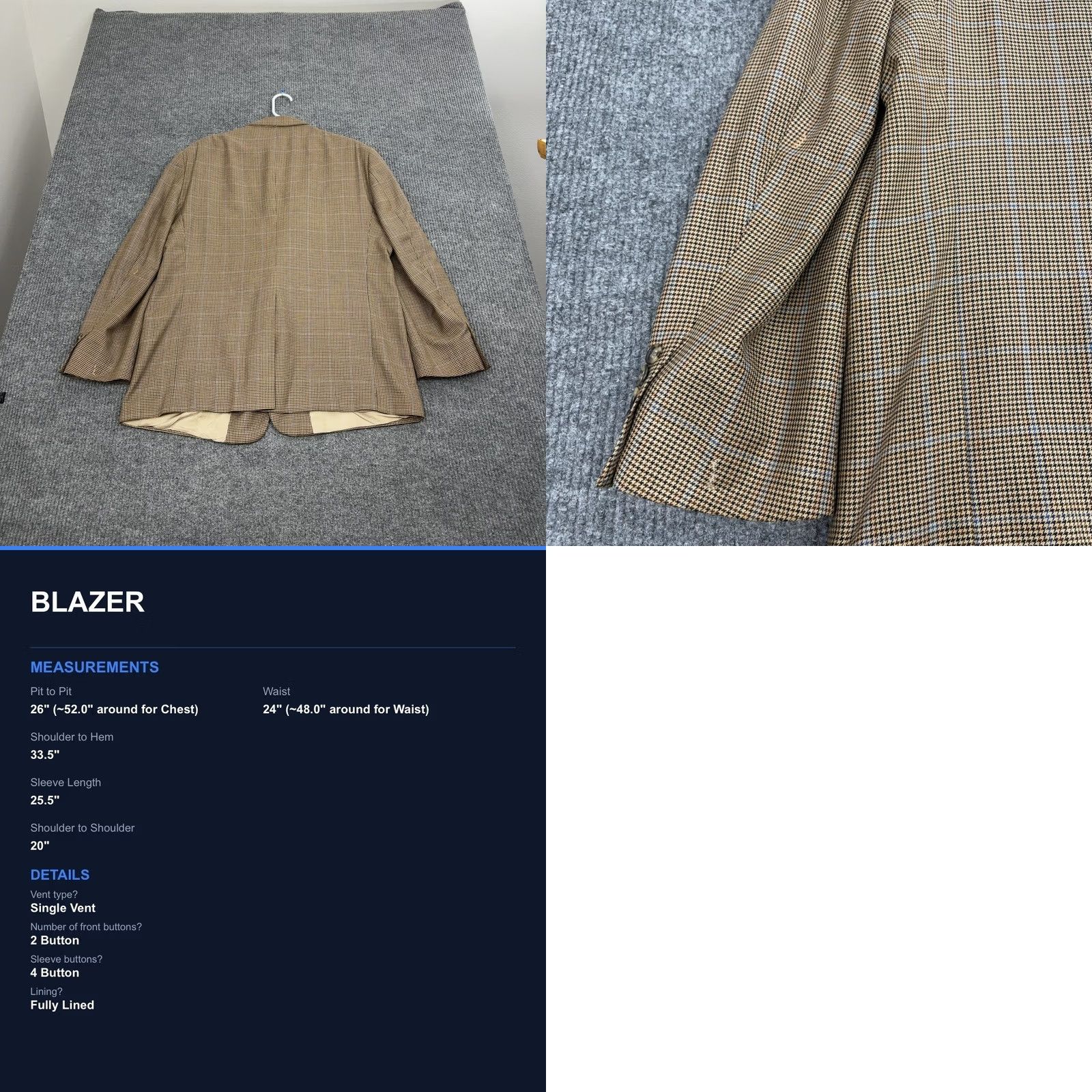 Hart Schaffner Marx Hart Schaffner Marx Blazer Sport Coat Men 48R Tan Houndstooth Windowpane Classic Size 48R - 9 Thumbnail