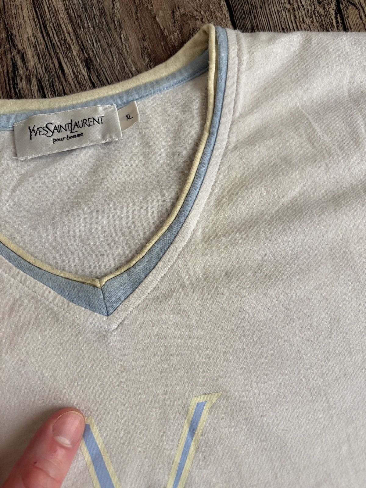 Yves Saint Laurent Vintage Yves Saint Laurent V-Neck Big Logo White T-Shirt Size US XL / EU 56 / 4 - 5 Thumbnail