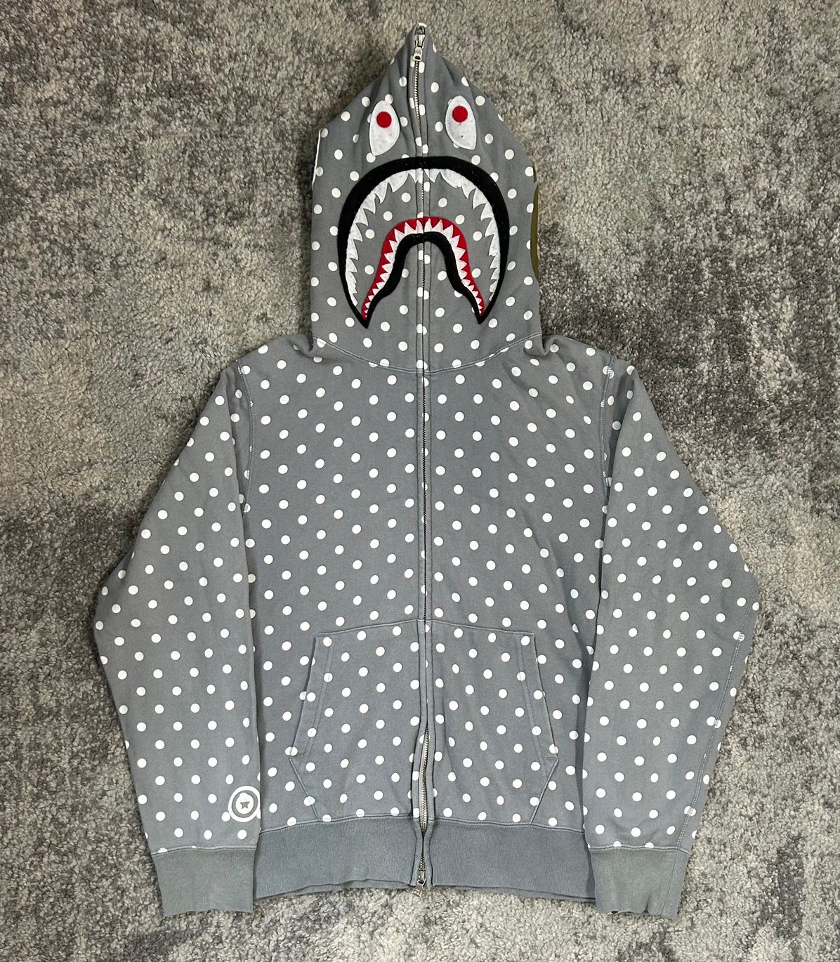 Pre-owned Bape Polka Dot Shark Full Zip Hoodie In Grey