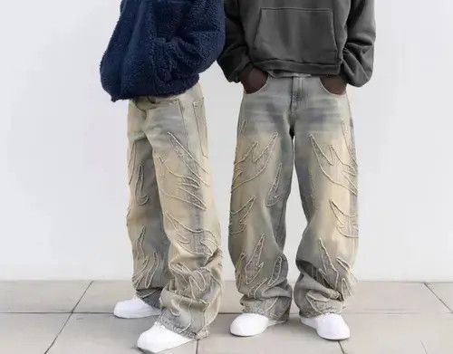 High Sport × Hypebeast × Japanese Brand Bag Raw Edge Embroidery Baggy Denim Pant Size US 31 - 3 Thumbnail