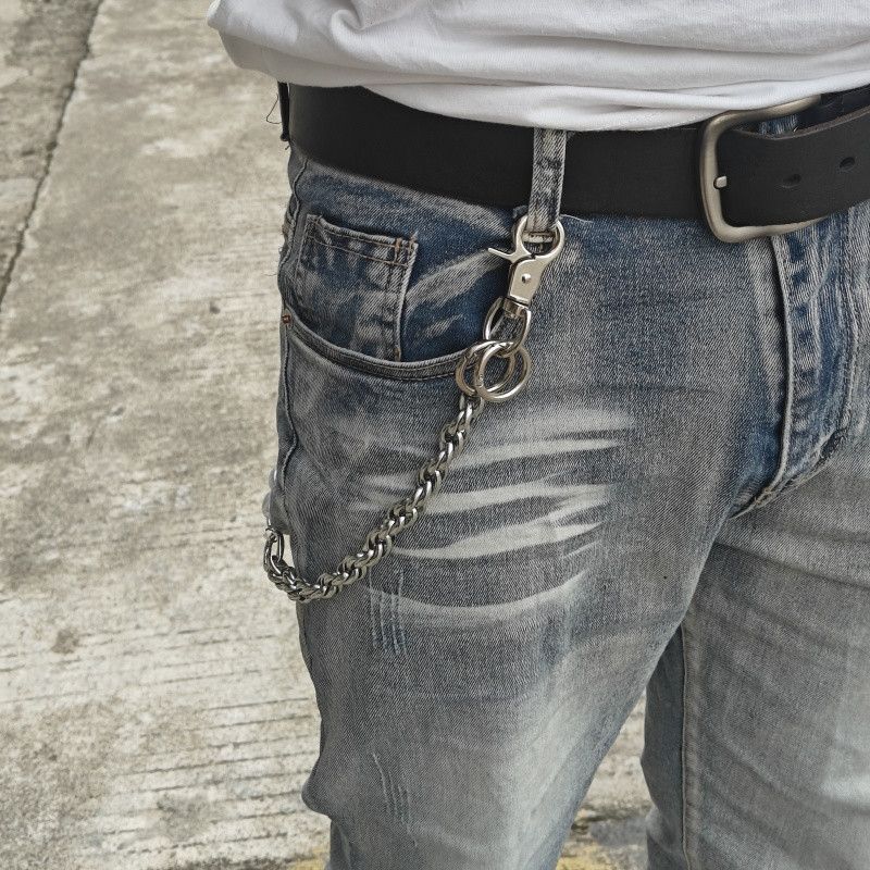 Jewelry Punk Pants Chain With Pearl Hemp Flower Links in Grey, Men's