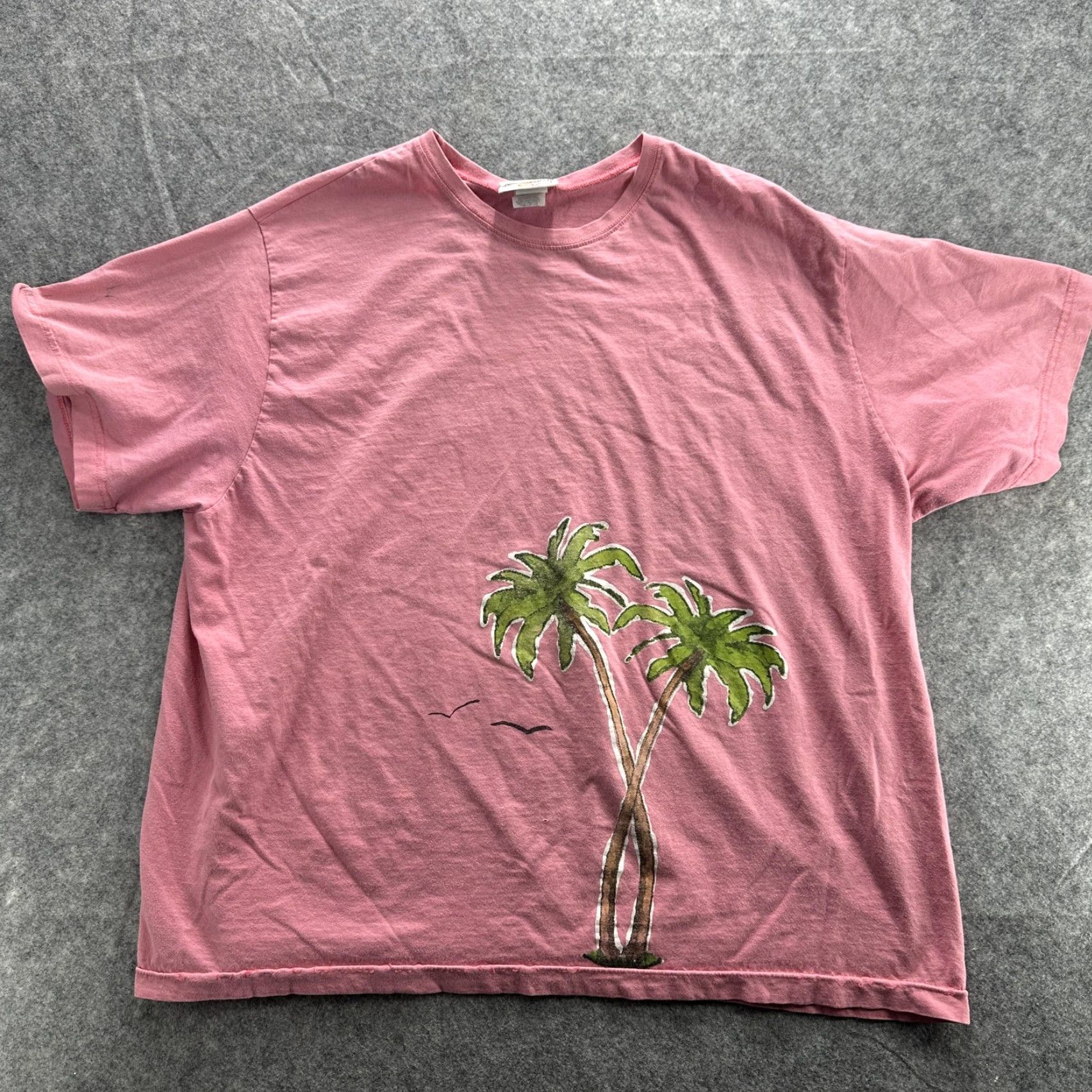 Vintage Morning Sun Shirt Womens 2XL Pink Palm Tree Graphic Tee Birds Casual Summer Top Size XXL / US 16-18 / IT 52-54 - 2 Thumbnail