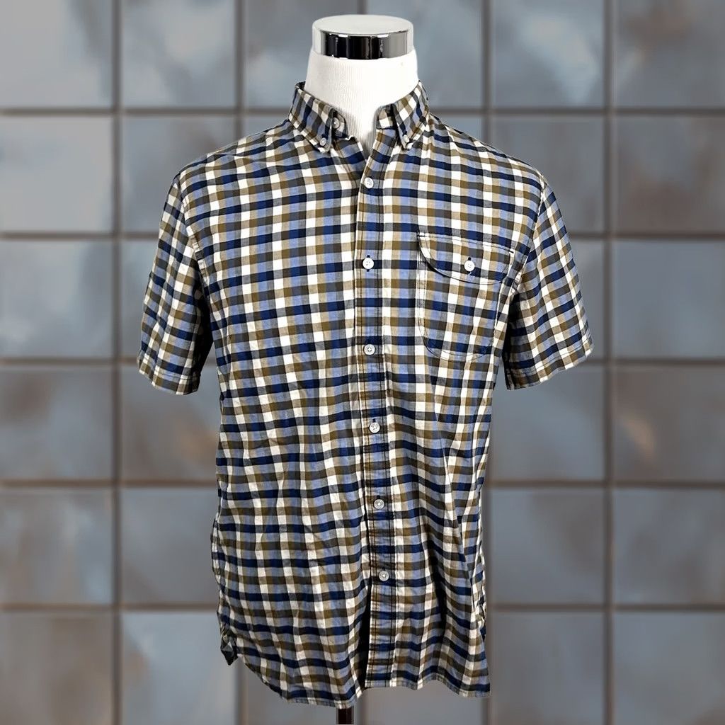 Vintage L.L. Bean Signature Slim Fit Shirt Short Sleeve Plaid Cotton Blue Brown Size US M / EU 48-50 / 2 - 1 Thumbnail