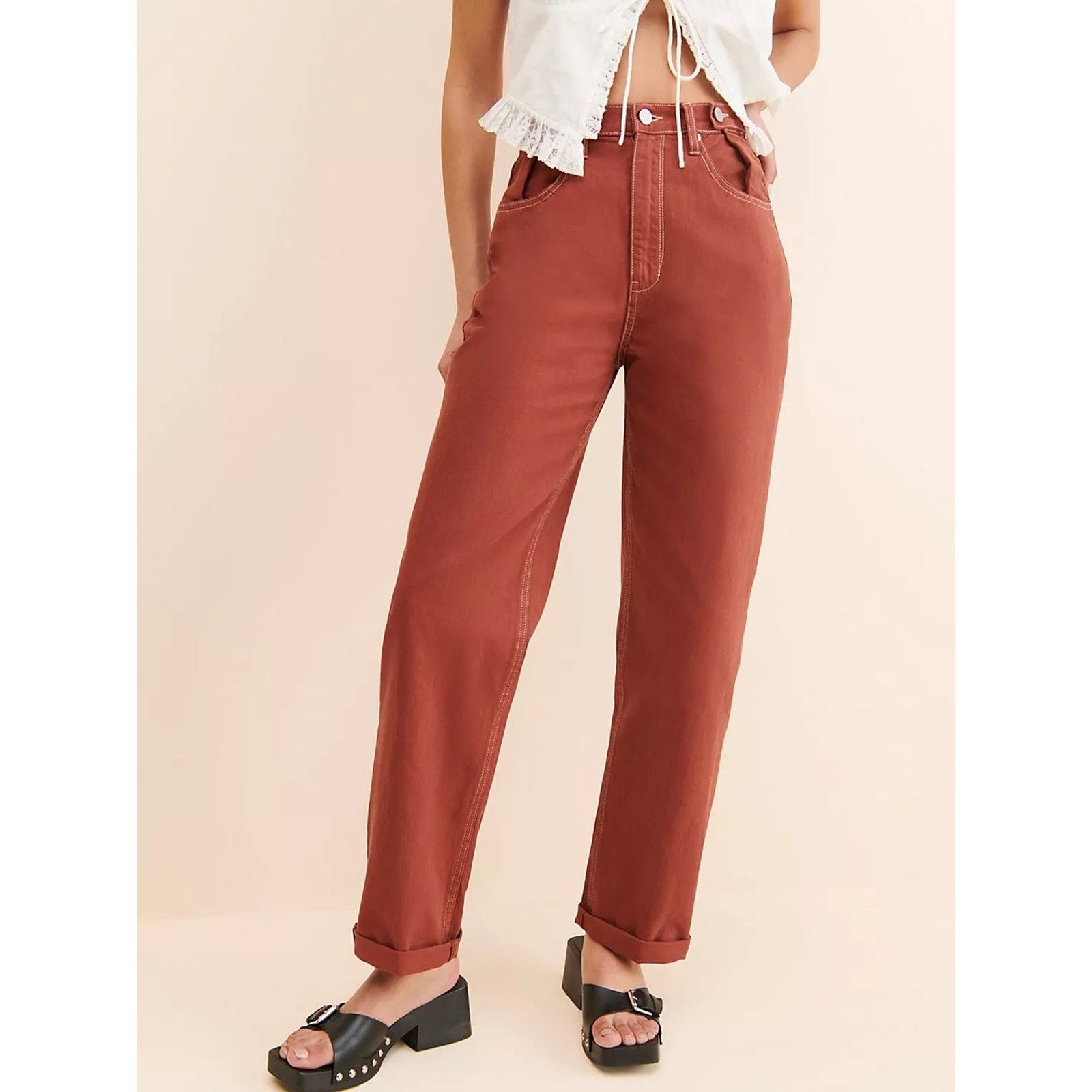 Free People NWT Free People ZGY HI & LOOSE Rust Orange Jeans 30 Size 30" / US 8 / IT 44 - 1 Thumbnail