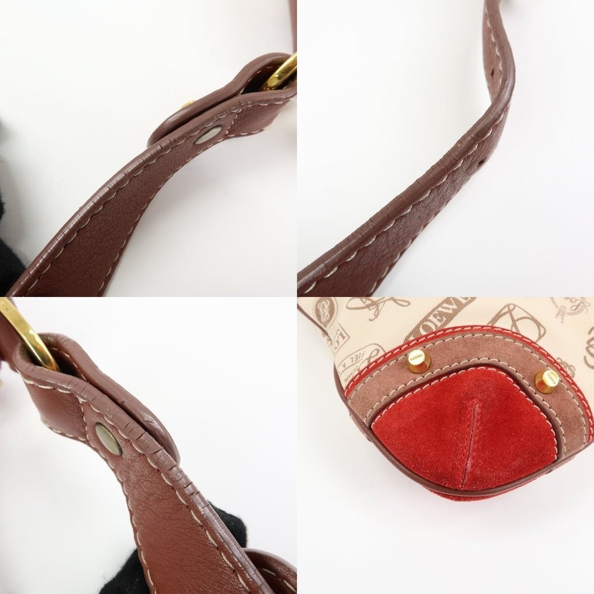 Loewe Loewe Logo Canvas & Suede Shoulder Bag Beige Size ONE SIZE - 4 Thumbnail