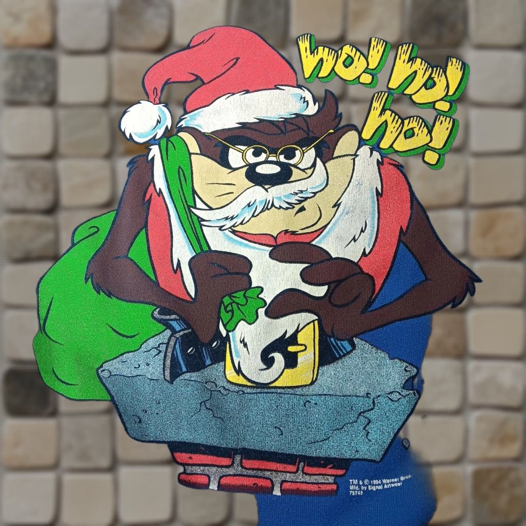 Tultex VINTAGE Tultex Looney Tunes Christmas Taz Sweatshirt L Blue Ho Ho Ho Cartoon Mens Size US L / EU 52-54 / 3 - 1 Thumbnail