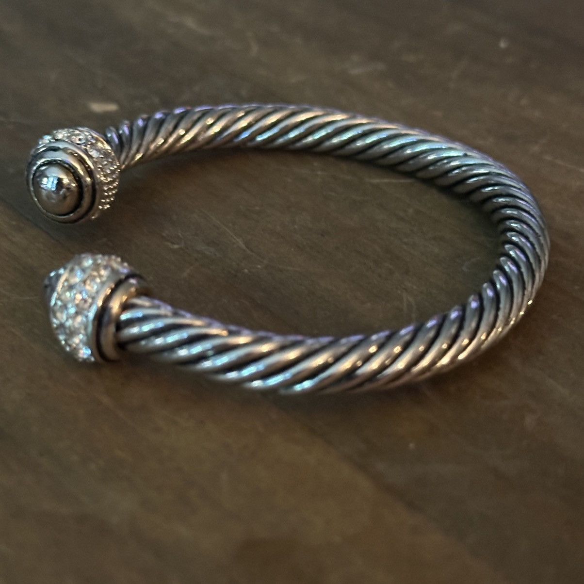 Other Silver tone twisted rope rhinestone cap cuff bangle bracelet Size ONE SIZE - 6 Thumbnail