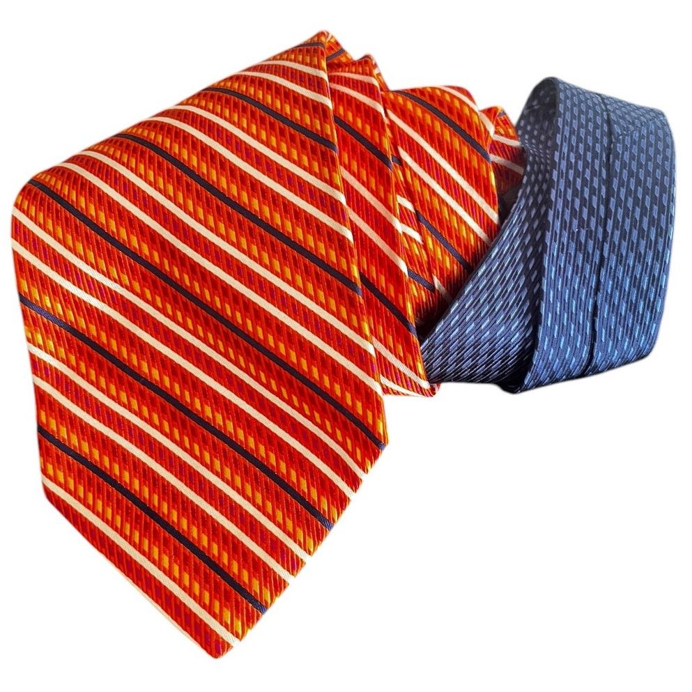 Tommy Hilfiger Tommy Hilfiger Men's Neck Tie Orange Navy White Stripes Size ONE SIZE - 2 Thumbnail