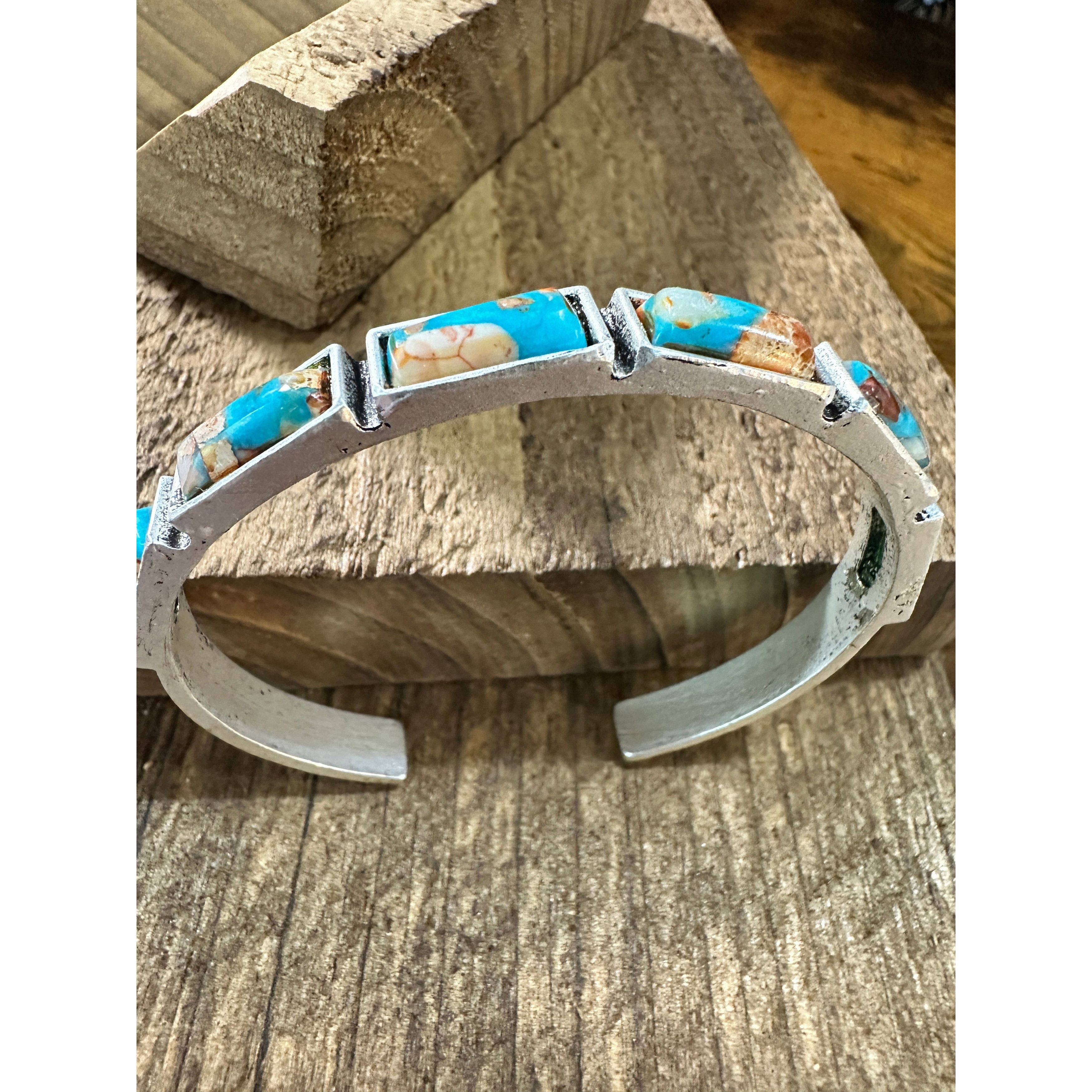 Other Bar Gemstone Cuff Bracelet in Antique Silver Style, Southwes Size ONE SIZE - 2 Thumbnail