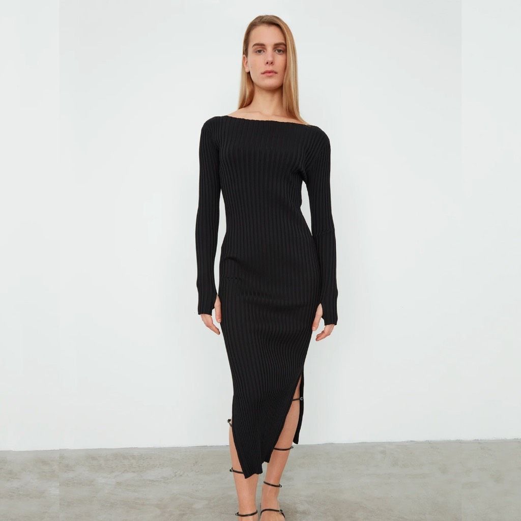 Toteme Toteme Orville Black Long Sleeve Ribbed Knit Boat Neck Midi Size M / US 6-8 / IT 42-44 - 1 Thumbnail