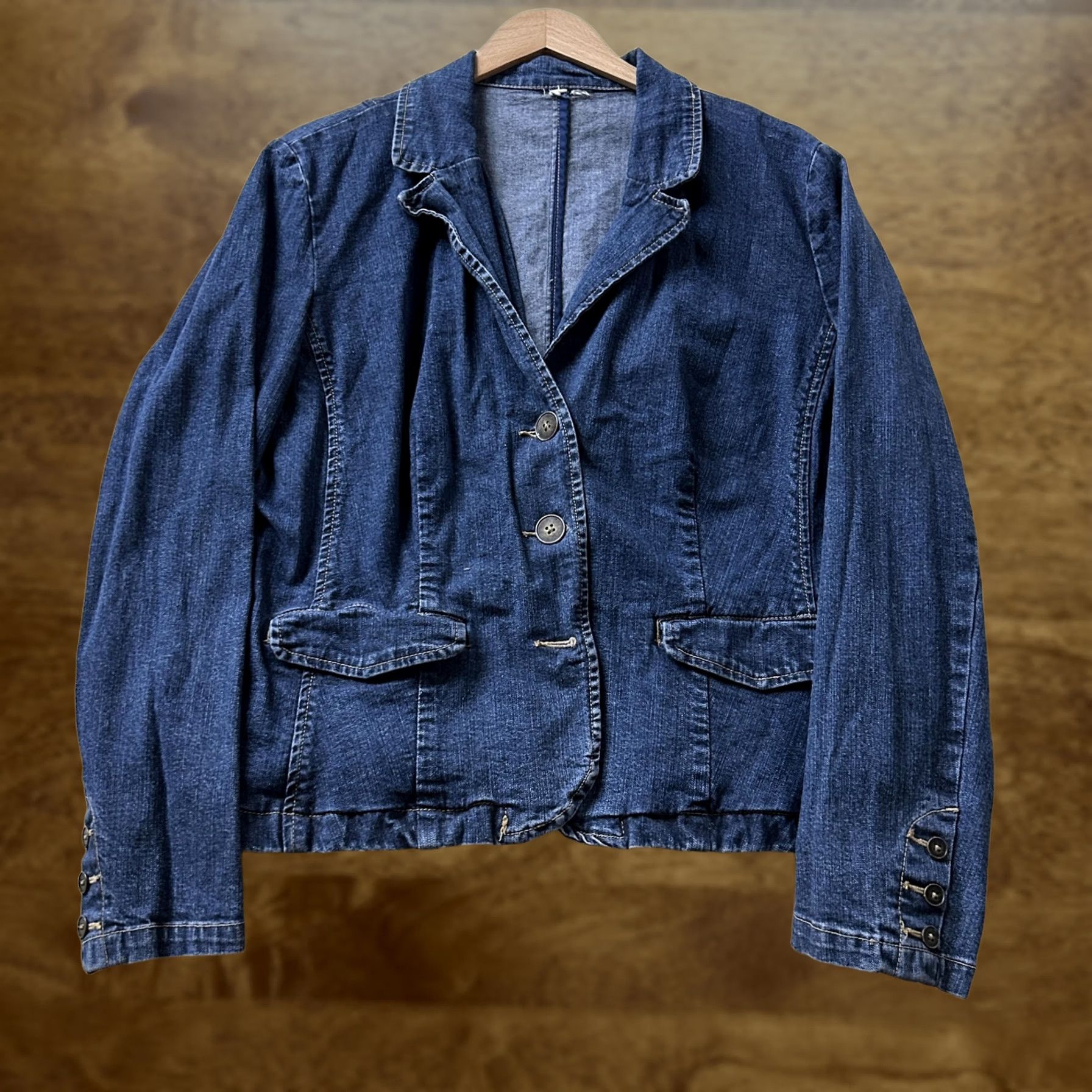 Denime Vintage Y2K Denim Blazer Jacket Womens Large Blue Button Front Cottagecore Size L / US 10 / IT 46 - 1 Thumbnail