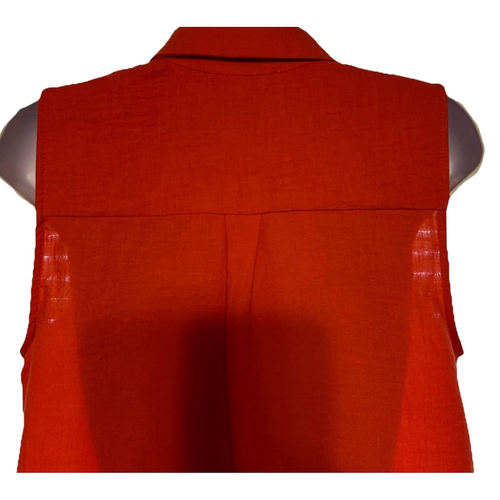 Vintage Monteau Los Angeles Tank Top Shirt Women Medium Coral Sleeveless Button Up Collared Knit Polyester Casual Party/Cocktail Womens Size M / US 6-8 / IT 42-44 - 3 Thumbnail