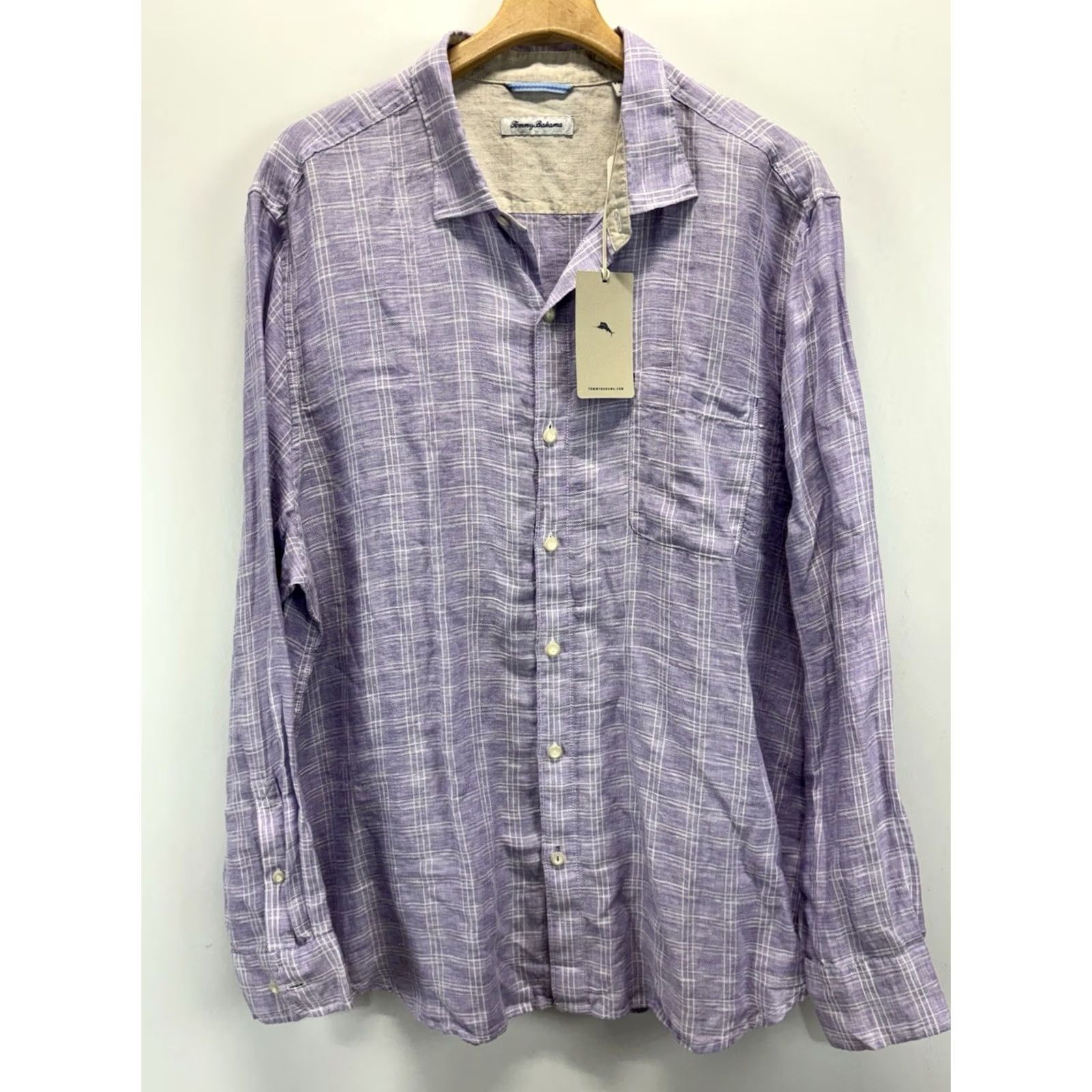 Tommy Bahama Tommy Bahama Linen Button-Up Shirt Men 2XL Purple Long Sleeve Regular Mens Size US XXL / EU 58 / 5 - 2 Thumbnail