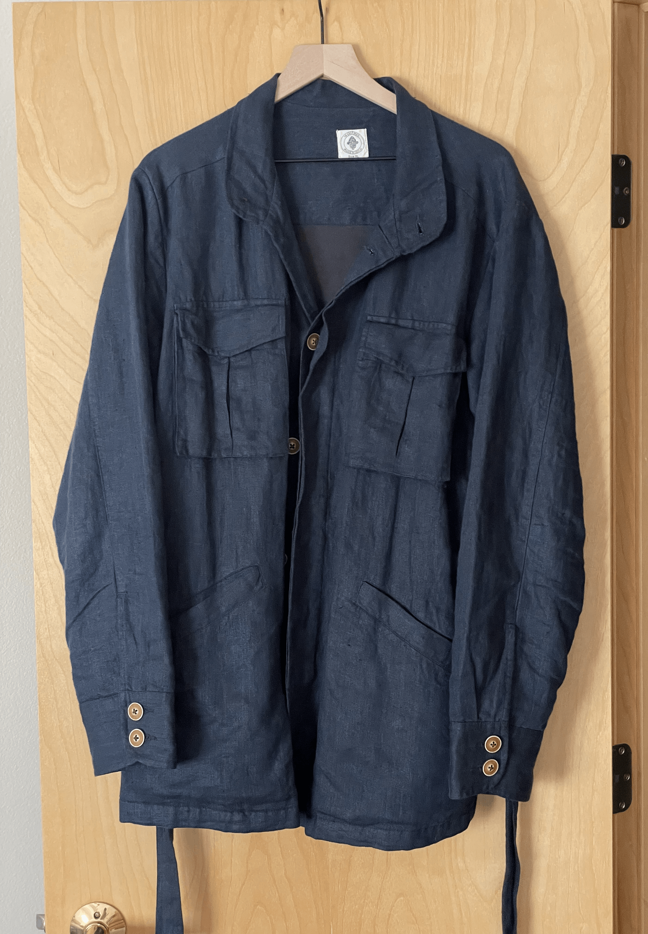 18 East BELTED SAFARI JACKET - NAVY LINEN TWILL XL Size US XL / EU 56 / 4 - 1 Thumbnail