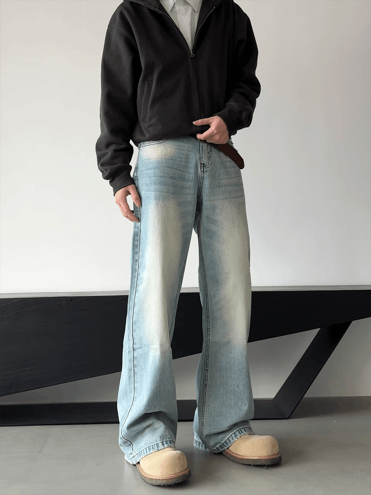 Blue Washed Stacked Flare Jeans