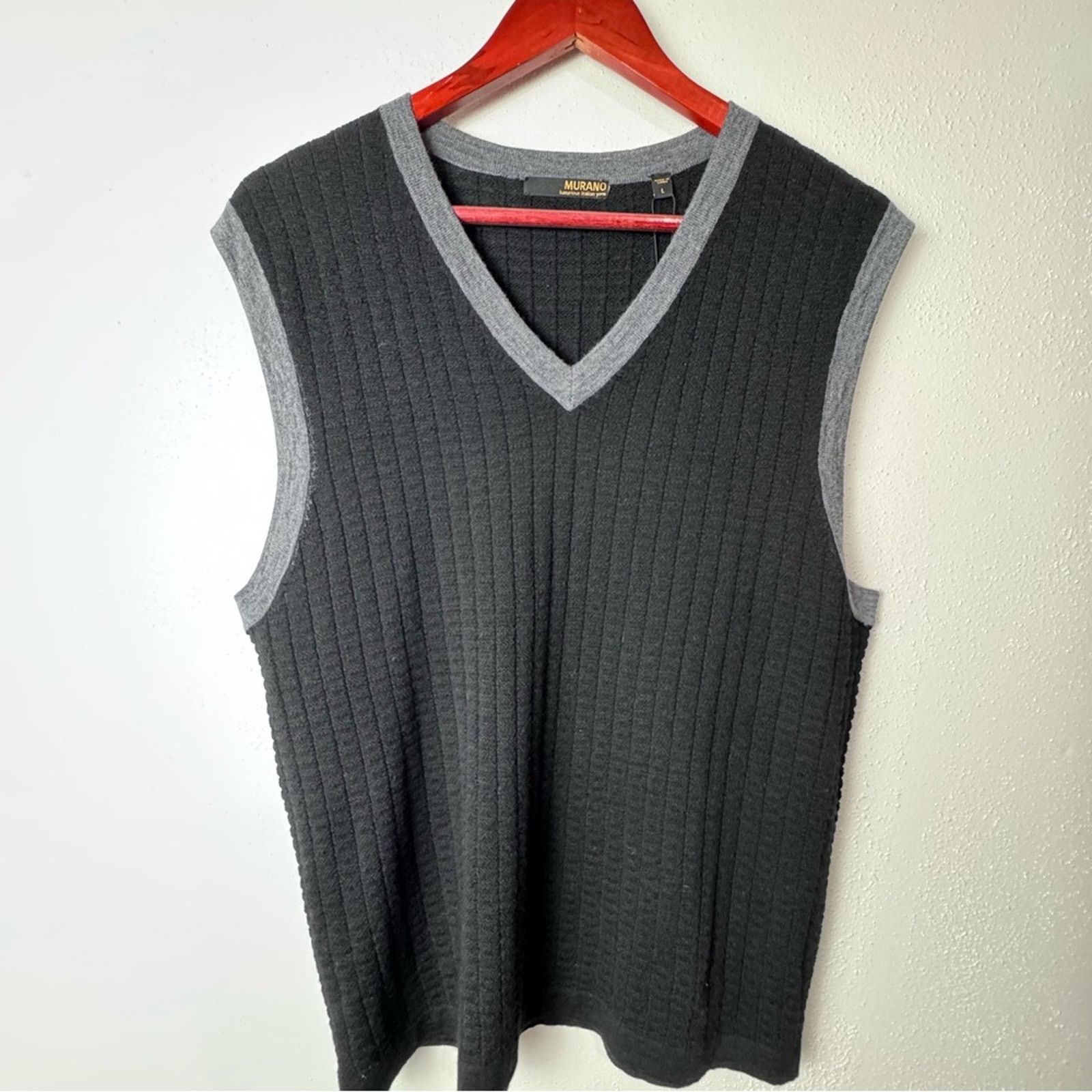 Murano Murano Black Grey Marino Wool Sweater Vest Men’s Size Large Size US L / EU 52-54 / 3 - 7 Thumbnail
