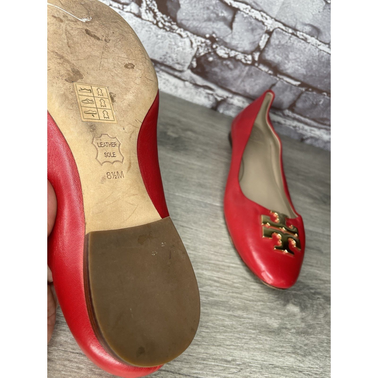 Tory Burch Tory Burch Red Leather Gold Badge Logo Ballet Flats Shoes Wo Size US 8.5 / IT 38.5 - 17 Thumbnail