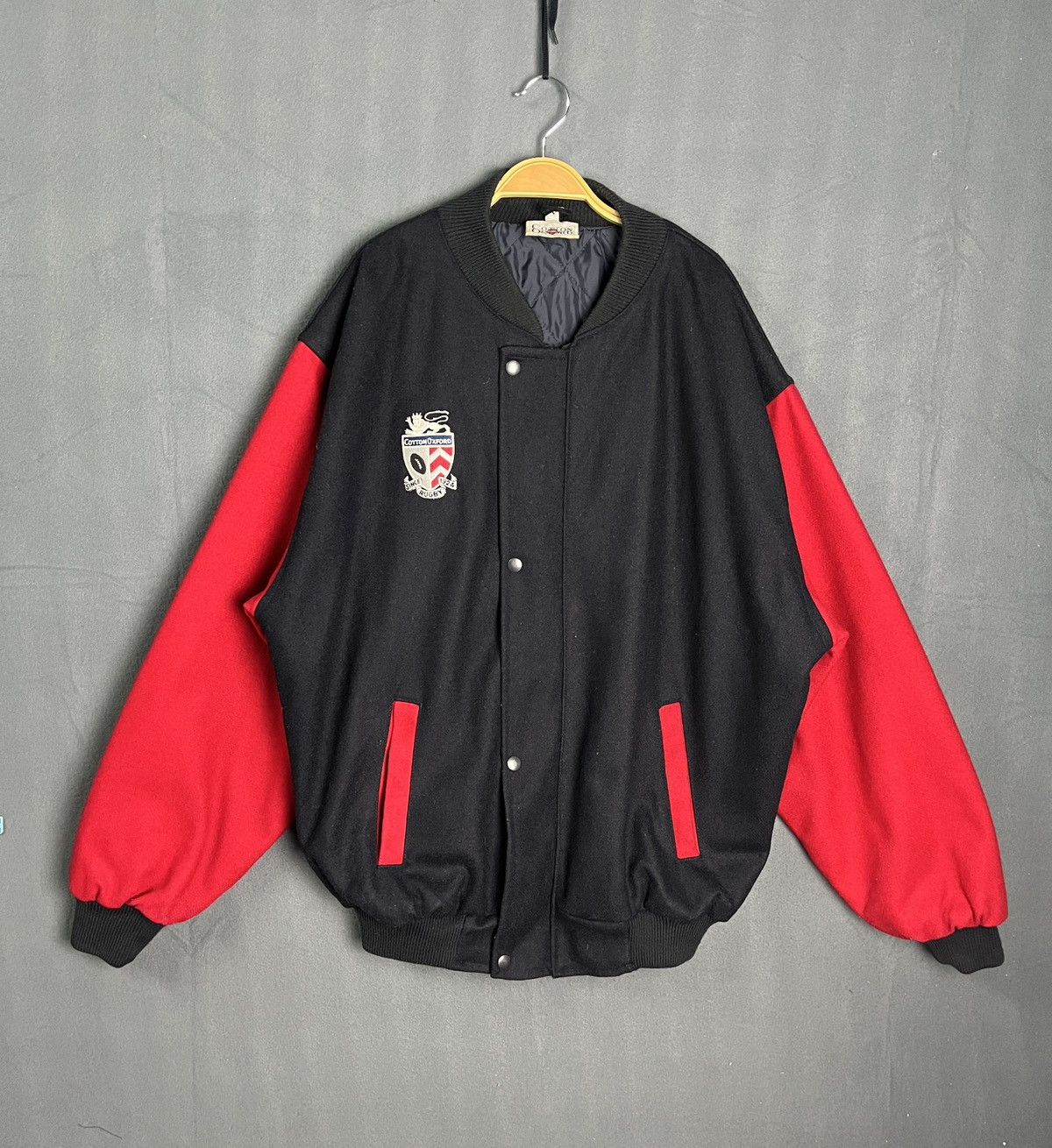Vintage Cotton Oxford Wool Varsity Jacket Made in England Size US L / EU 52-54 / 3 - 1 Thumbnail