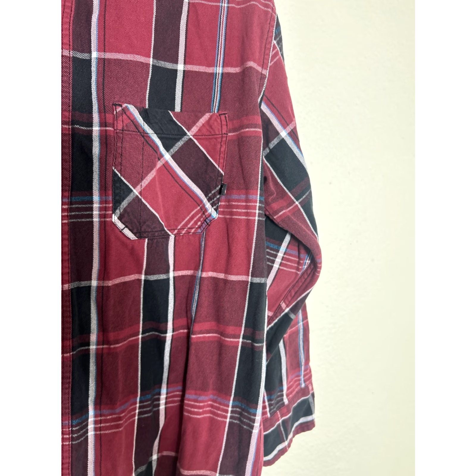 Dickies Dickies Mens XL Long Sleeve Pearl Snap Shirt Burgundy Plaid Flannel Cotton Size US XL / EU 56 / 4 - 4 Thumbnail