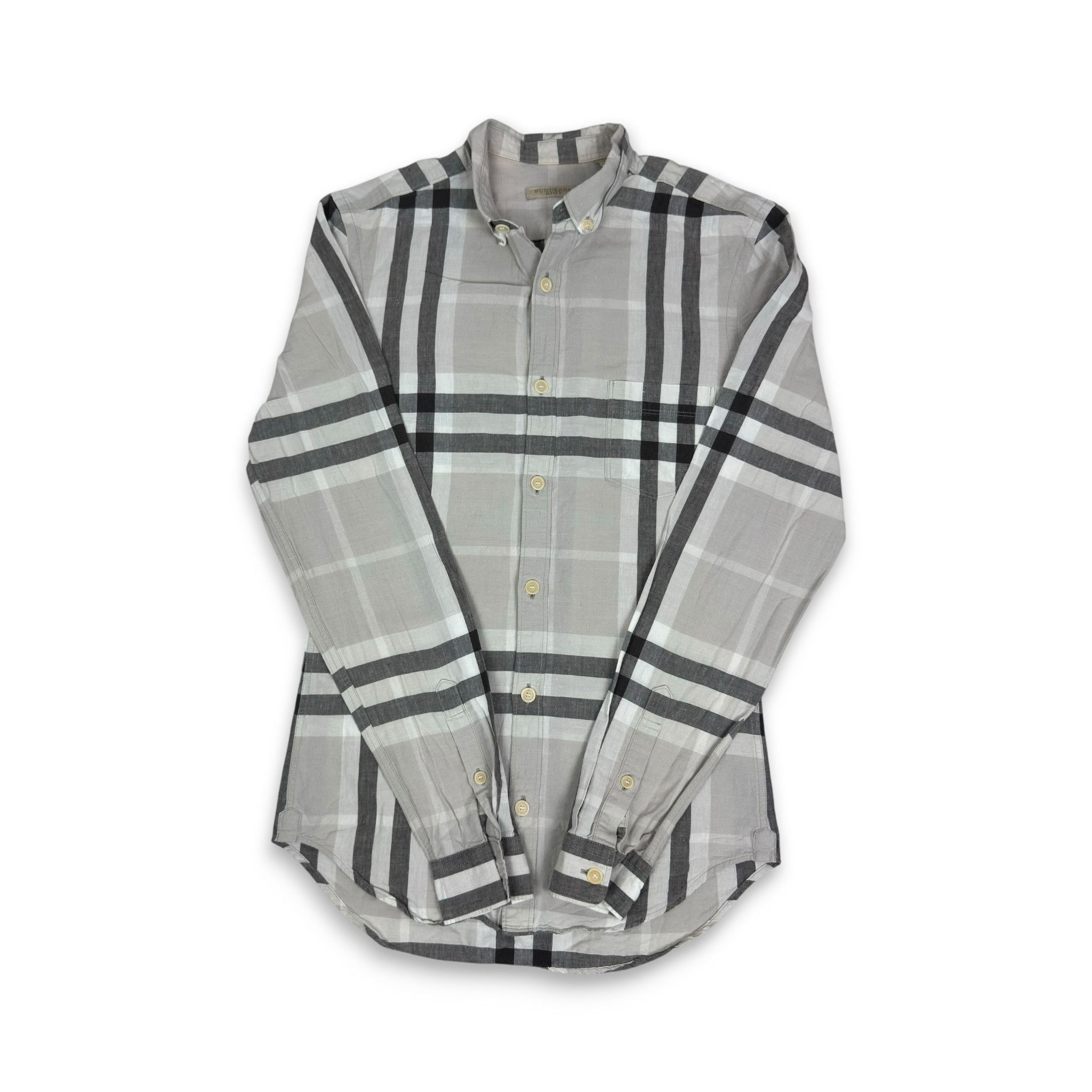 Burberry Burberry Men's Gray Linen Nova Plaid Button-Down Shirt XS Size US XS / EU 42 / 0 - 1 Thumbnail