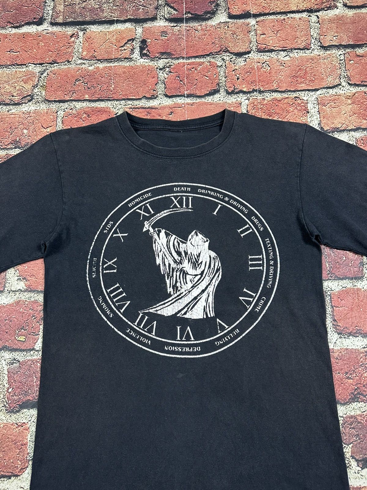 Other Y2K Vintage Death Clock Grim Reaper Faded Black T Shirt Size US S / EU 44-46 / 1 - 4 Thumbnail