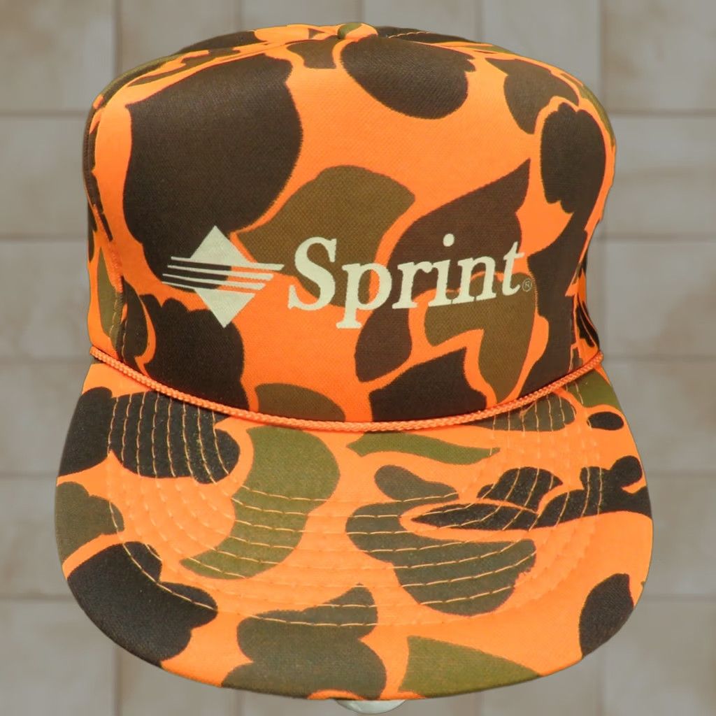 Vintage Sprint Phone Advertising Orange Camo Deer Hunting Vintage Snapback Hat Size ONE SIZE - 1 Thumbnail