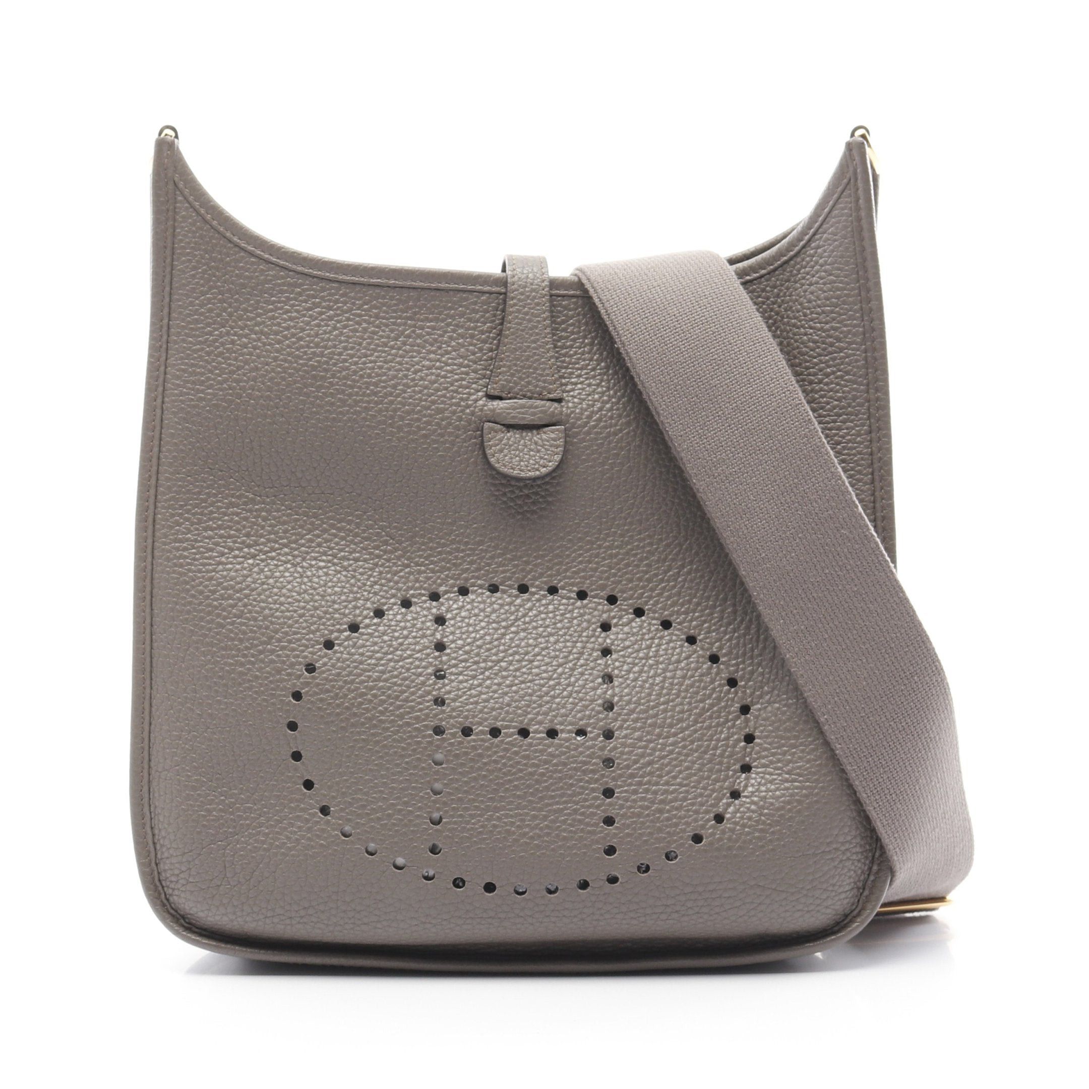 Hermes Evelyn 3 Troyes Pm Ethane Shoulder Bag Clemence Leather Gray Brown Gold Hardware C Engraved, Women's