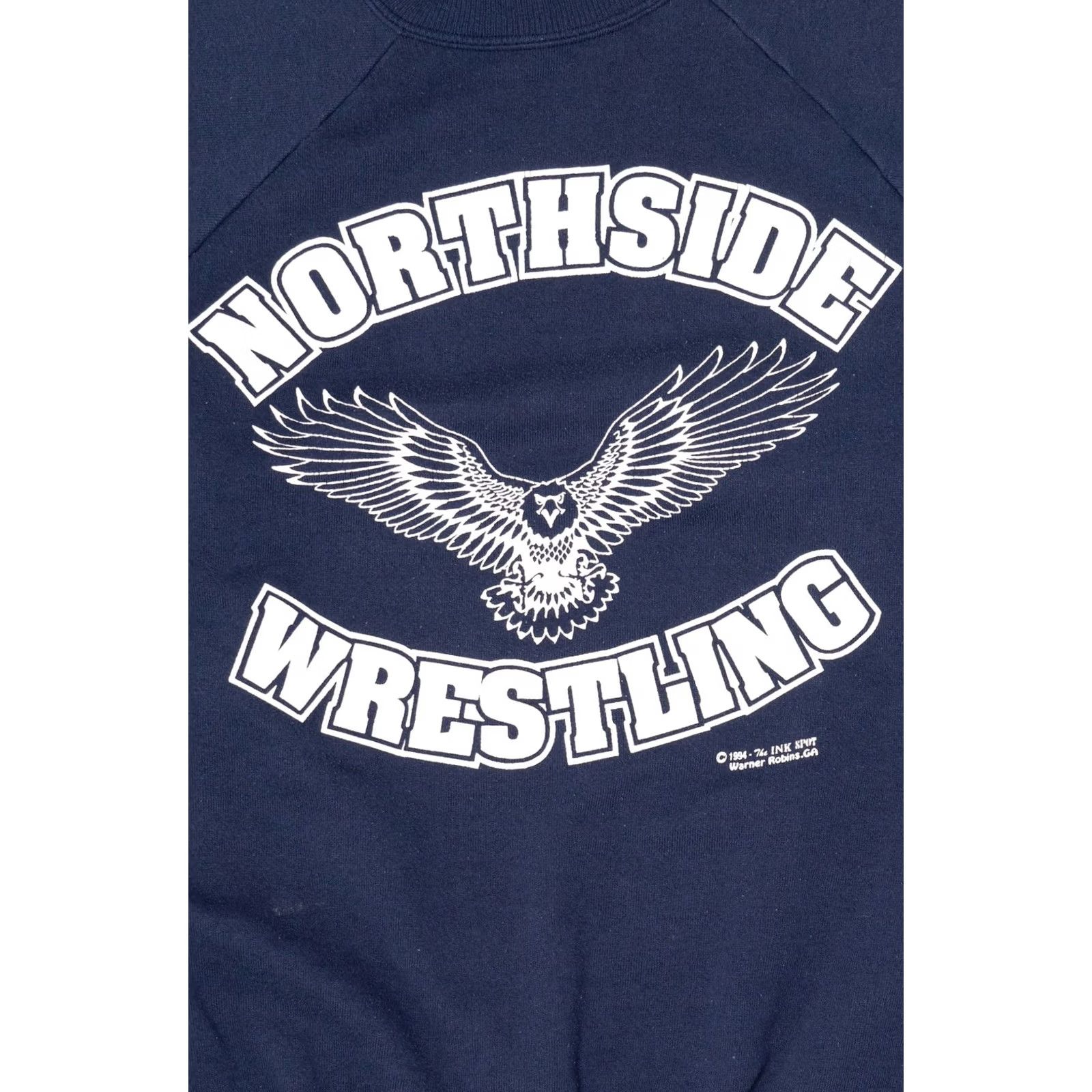 Hanes VINTAGE Northside Wrestling Raglan Sweatshirt Navy Blue 1990s XL Hanes Mens Womens Girls Boys Size US XL / EU 56 / 4 - 2 Thumbnail