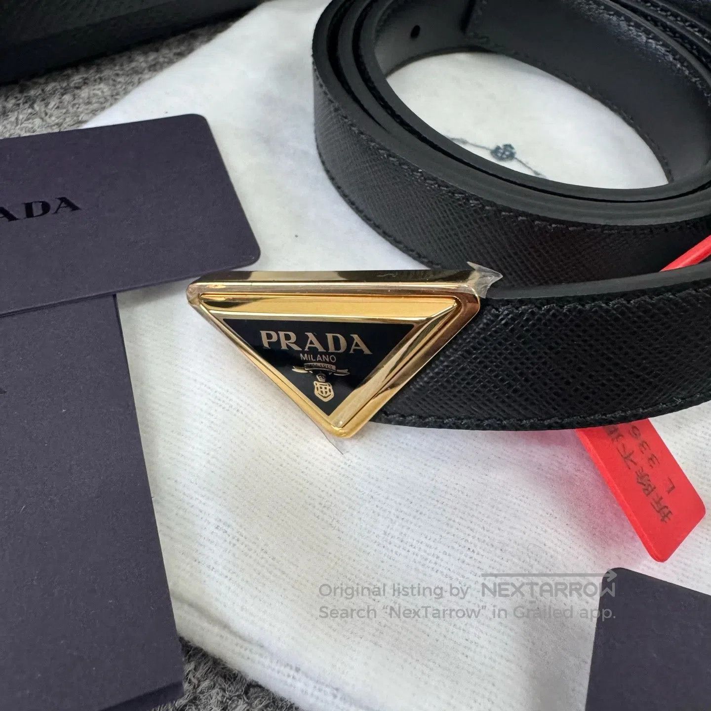Prada Prada Black Gold Triangle with Cross Pattern Belt| Size ONE SIZE - 2 Thumbnail